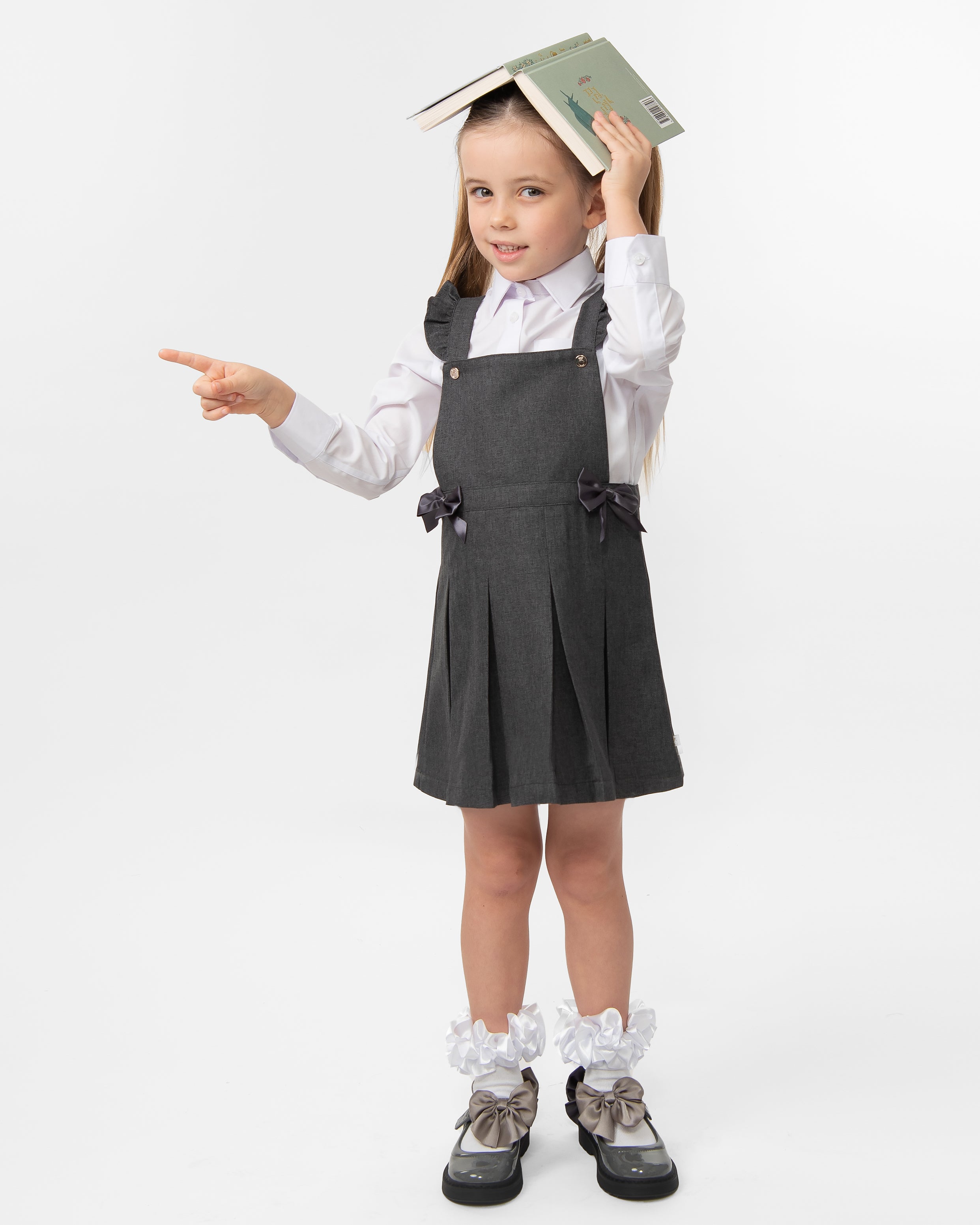 Grey Pleated Pinafore with Bow