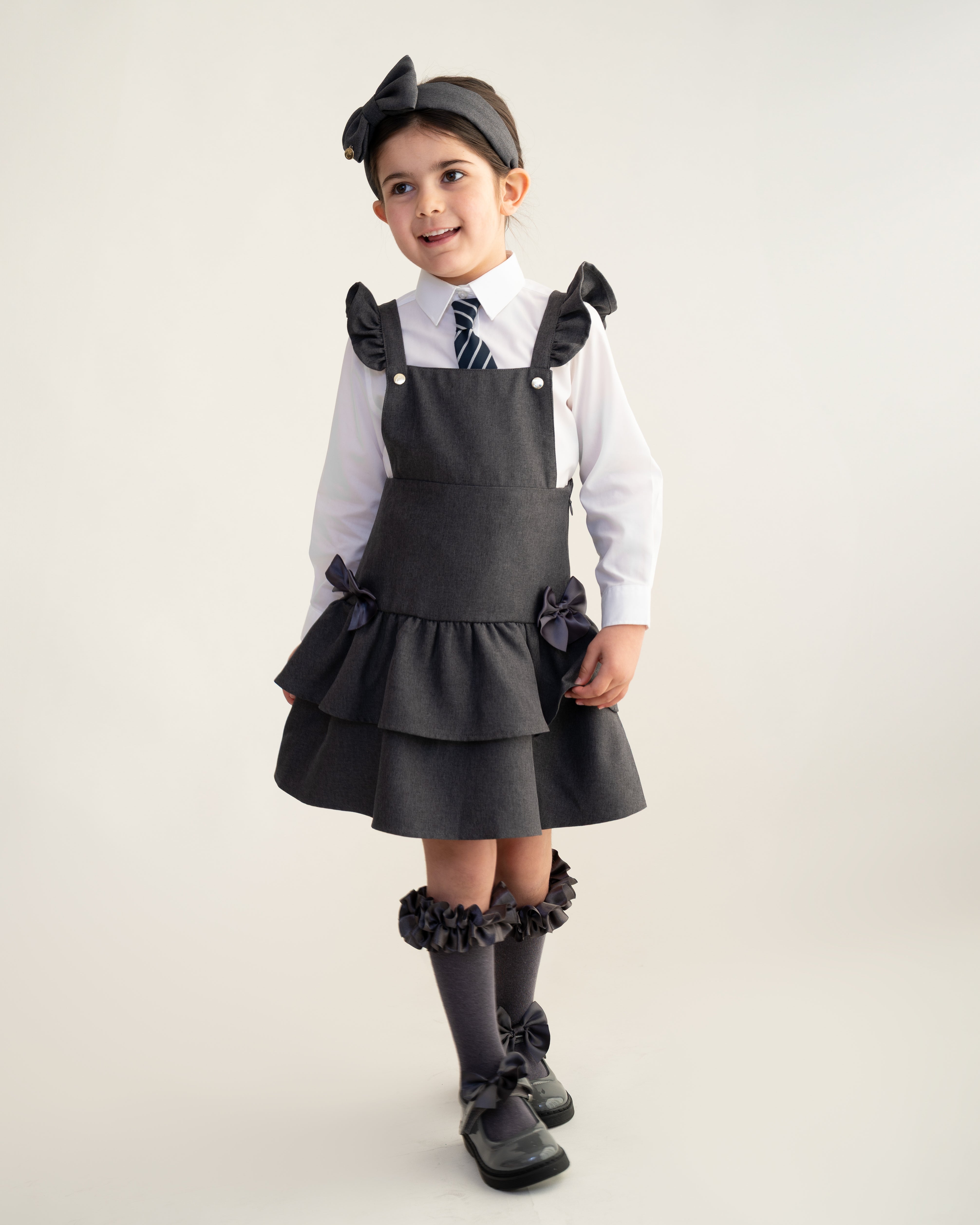 Grey Frill Ra-Ra Pinafore Dress