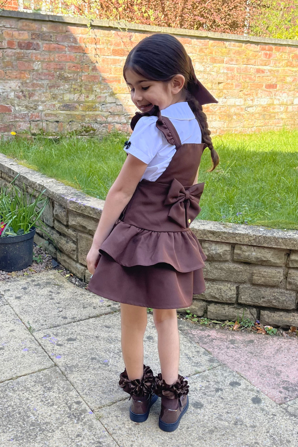 Brown Frill Ra-Ra Pinafore Dress