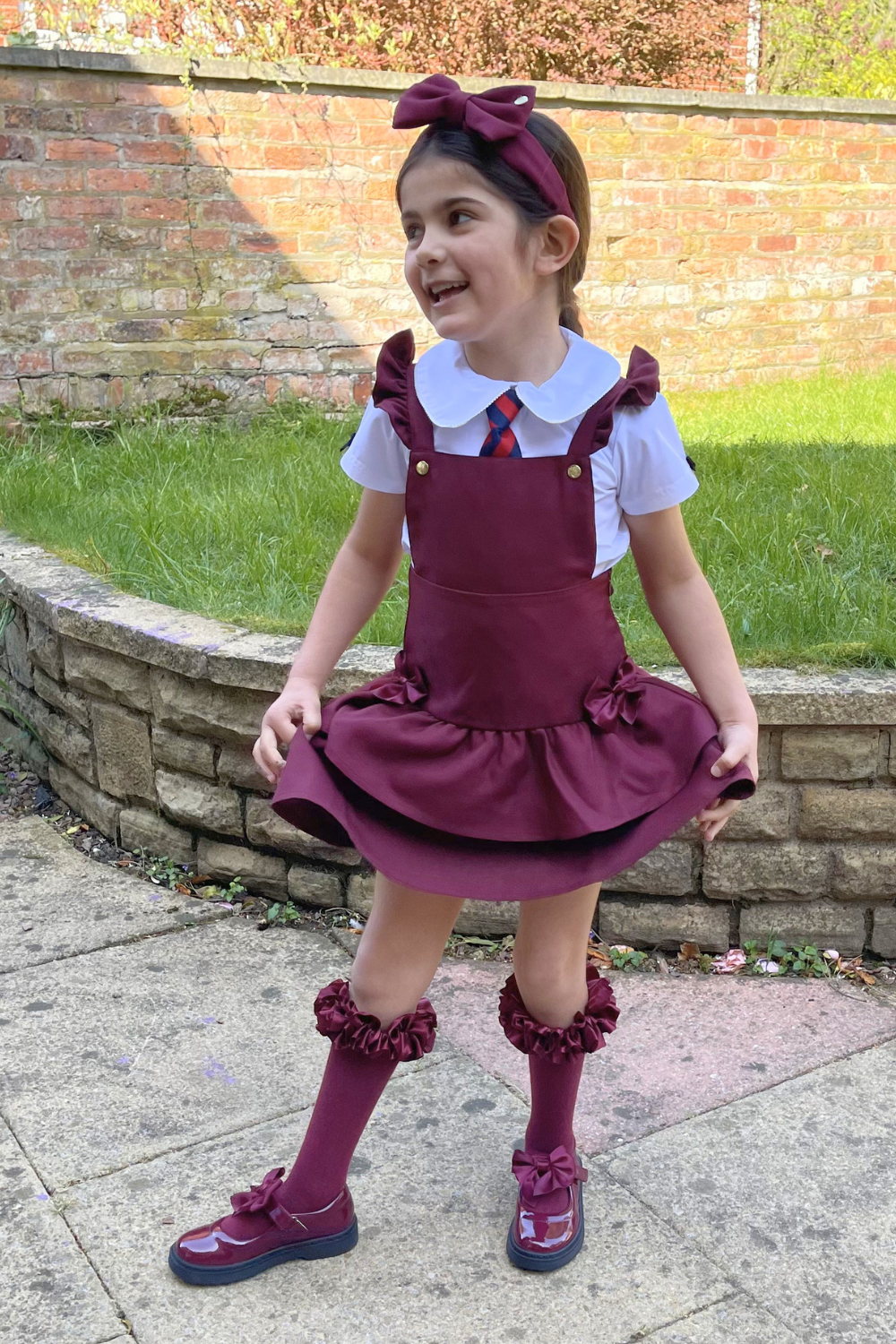 Maroon Frill Ra-Ra Pinafore Dress