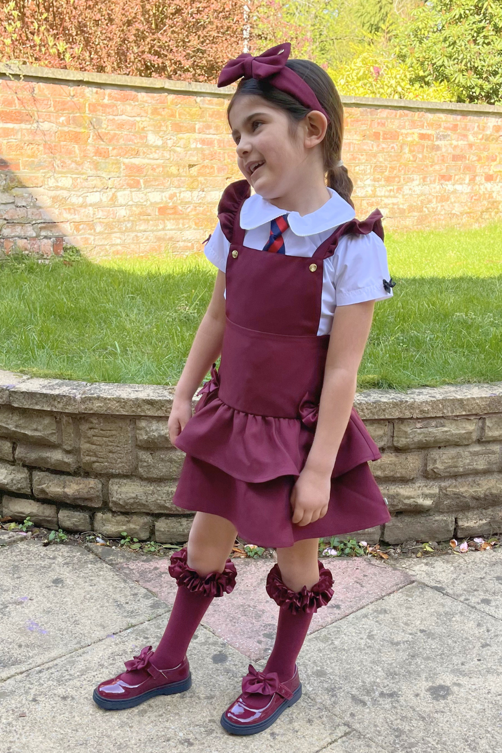 Maroon Frill Ra-Ra Pinafore Dress