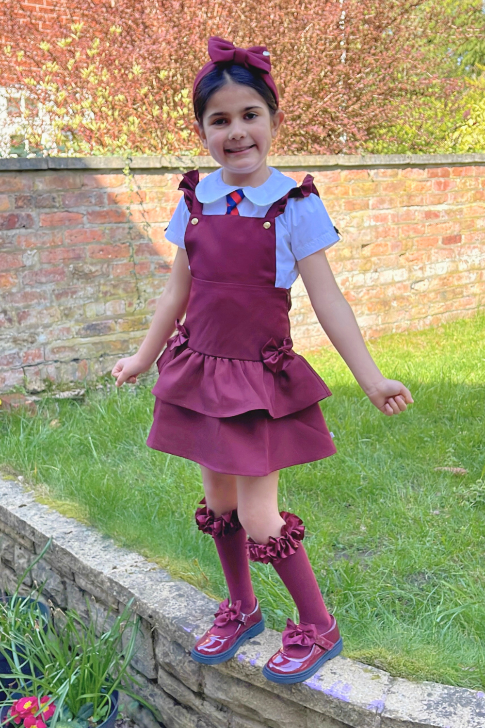Maroon Frill Ra-Ra Pinafore Dress