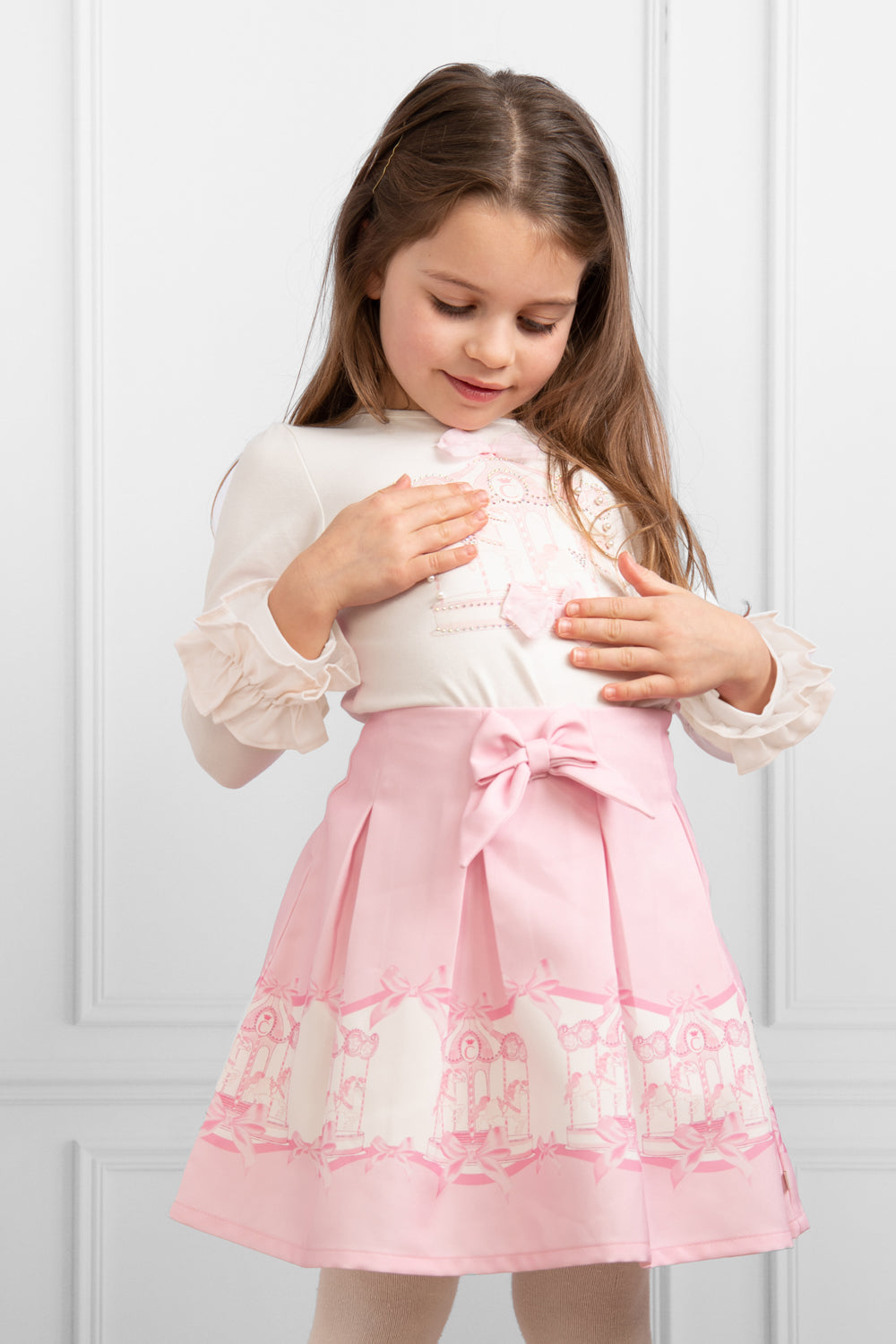 Pink Carousel Print Skirt Set with Bow Detail (1-4 years)