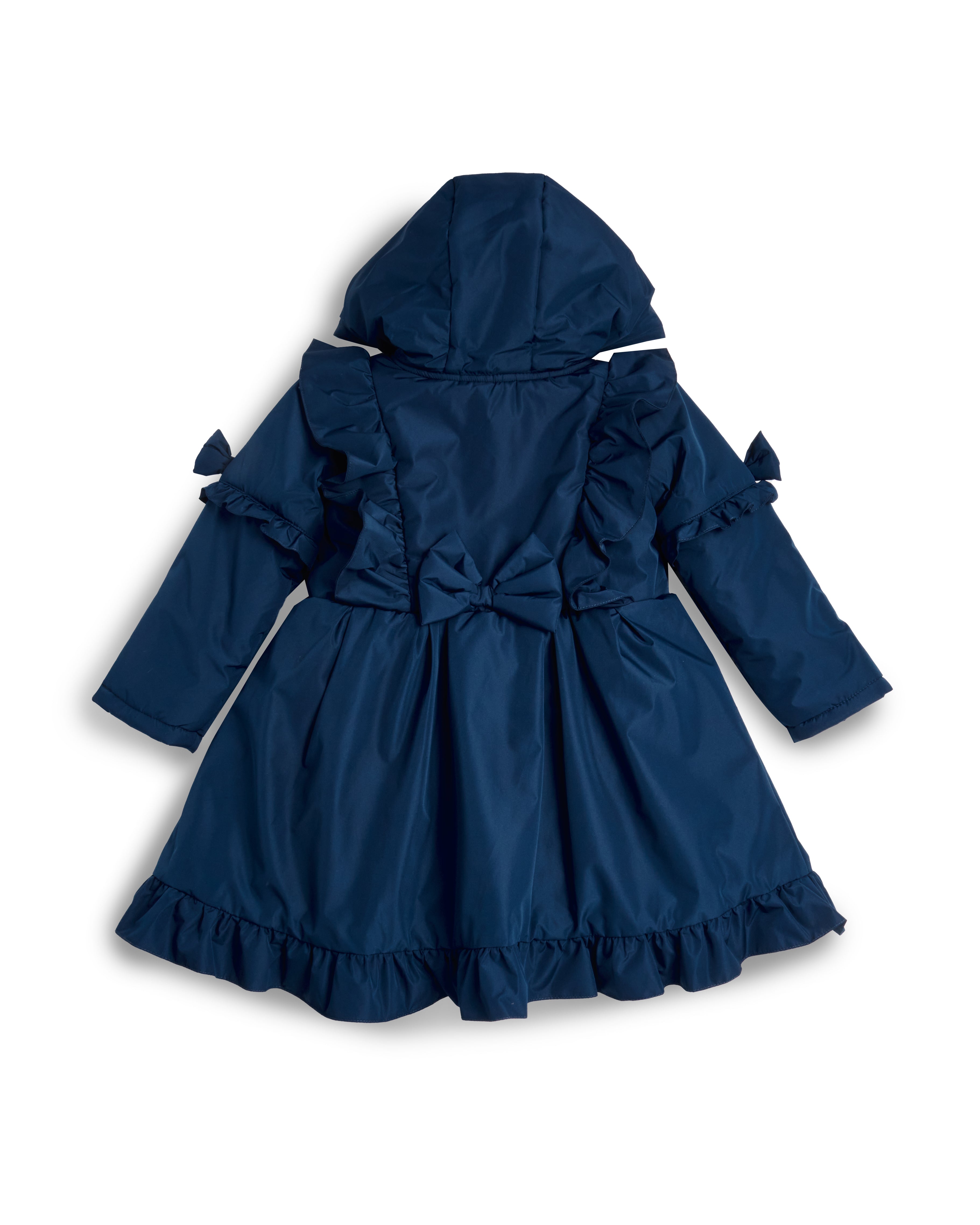 Navy Hooded Skirted Coat with Frill Bow Detail