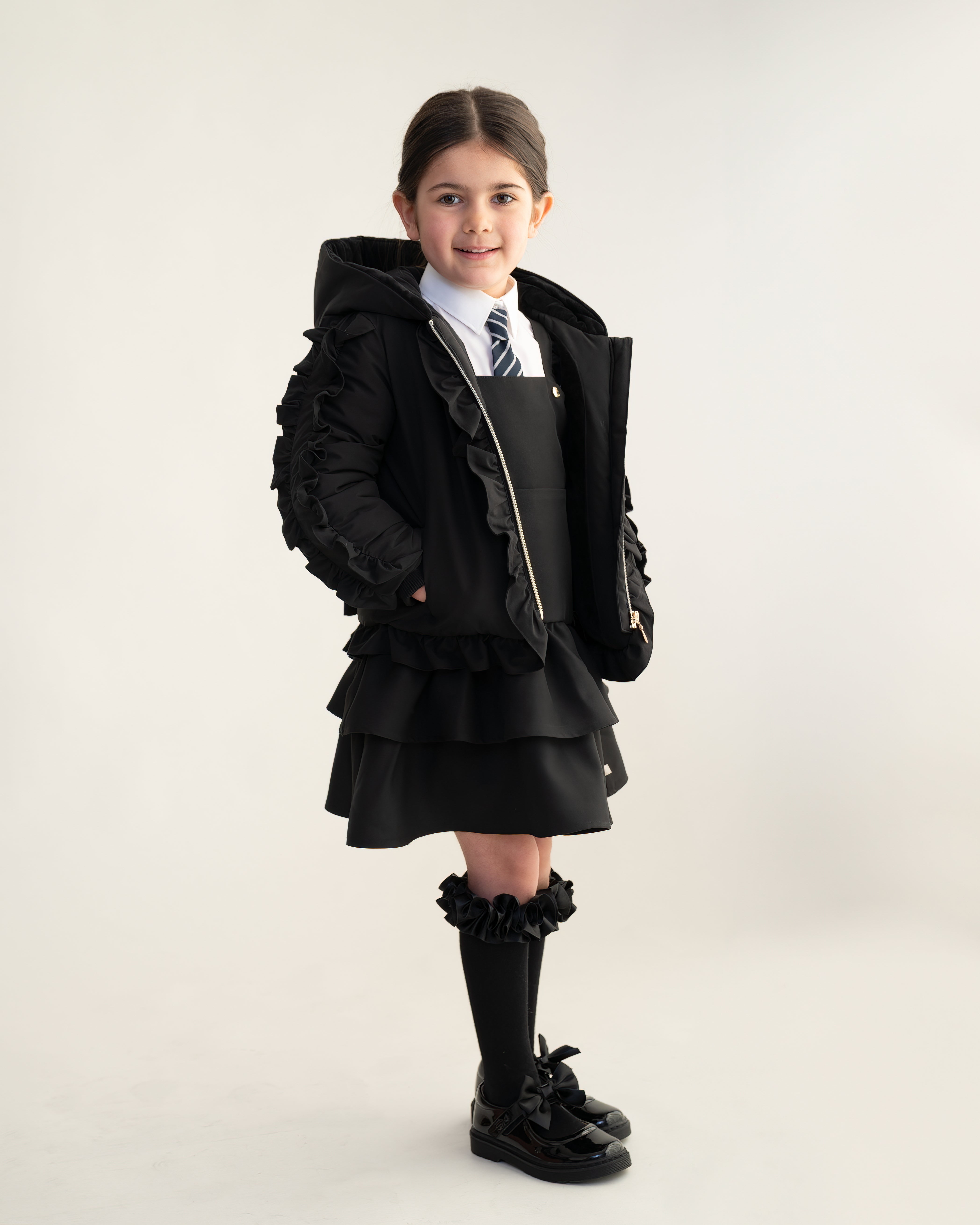 Black Frill Hooded Jacket