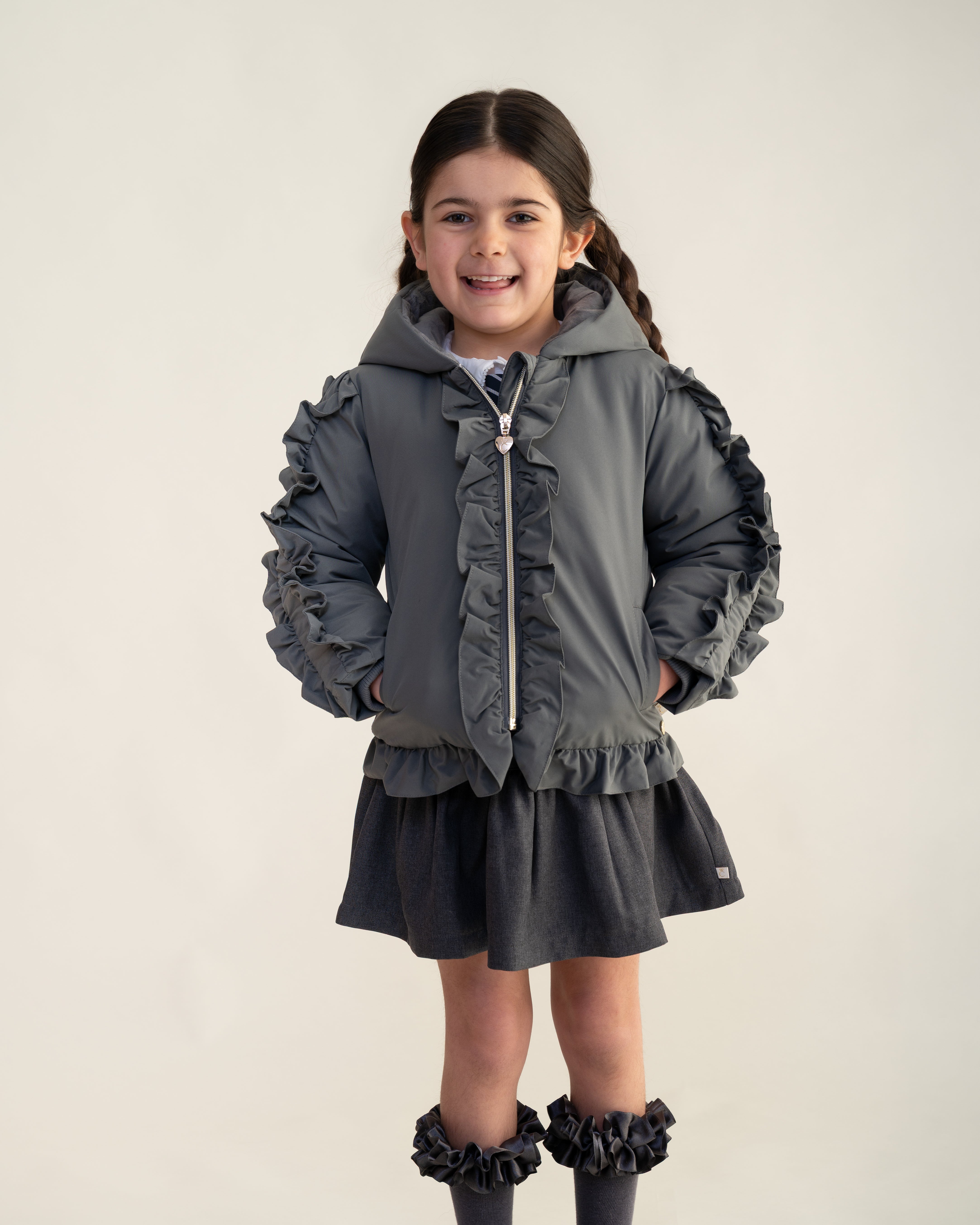 Grey Frill Hooded Jacket