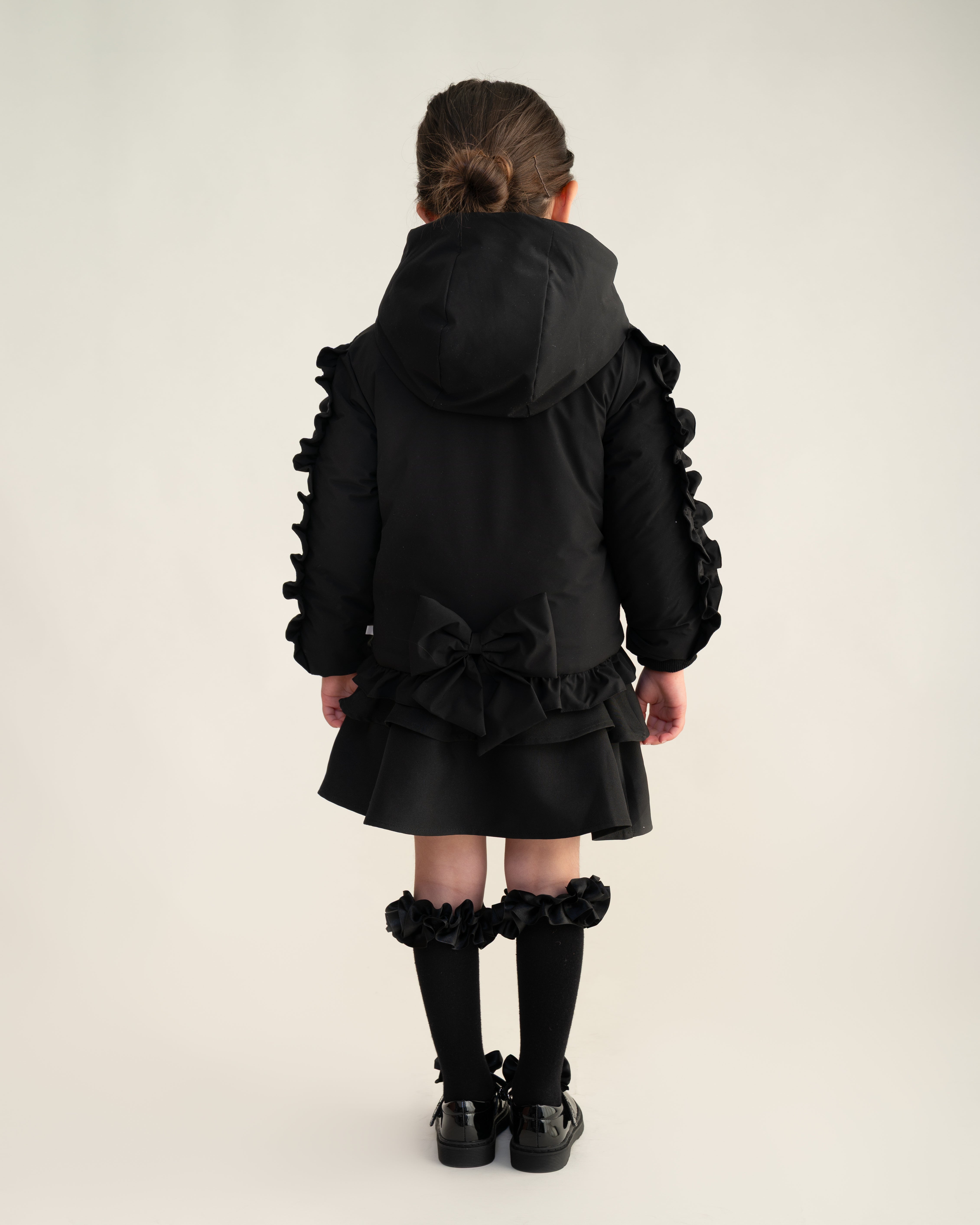 Black Frill Hooded Jacket