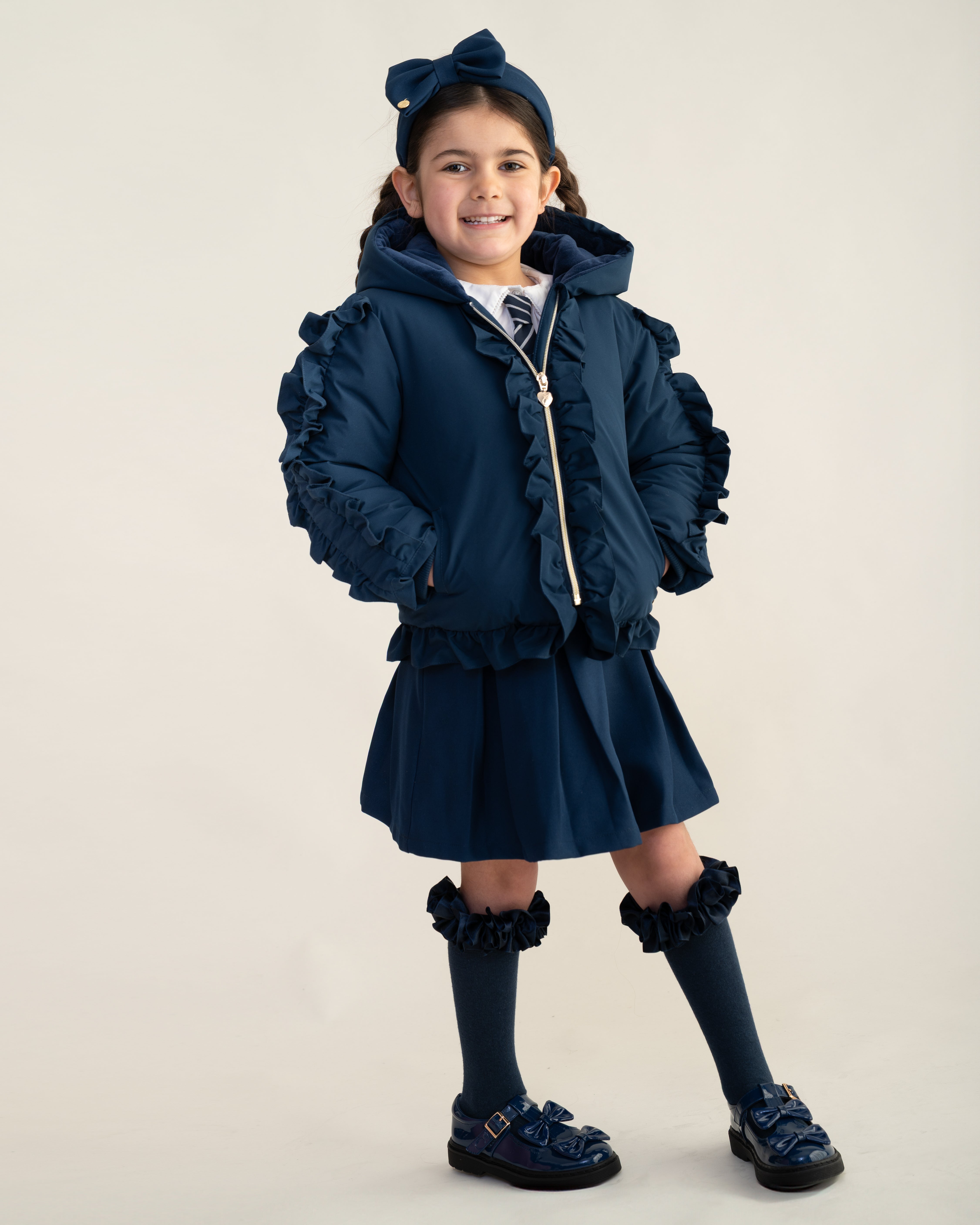 Navy Frill Hooded Jacket