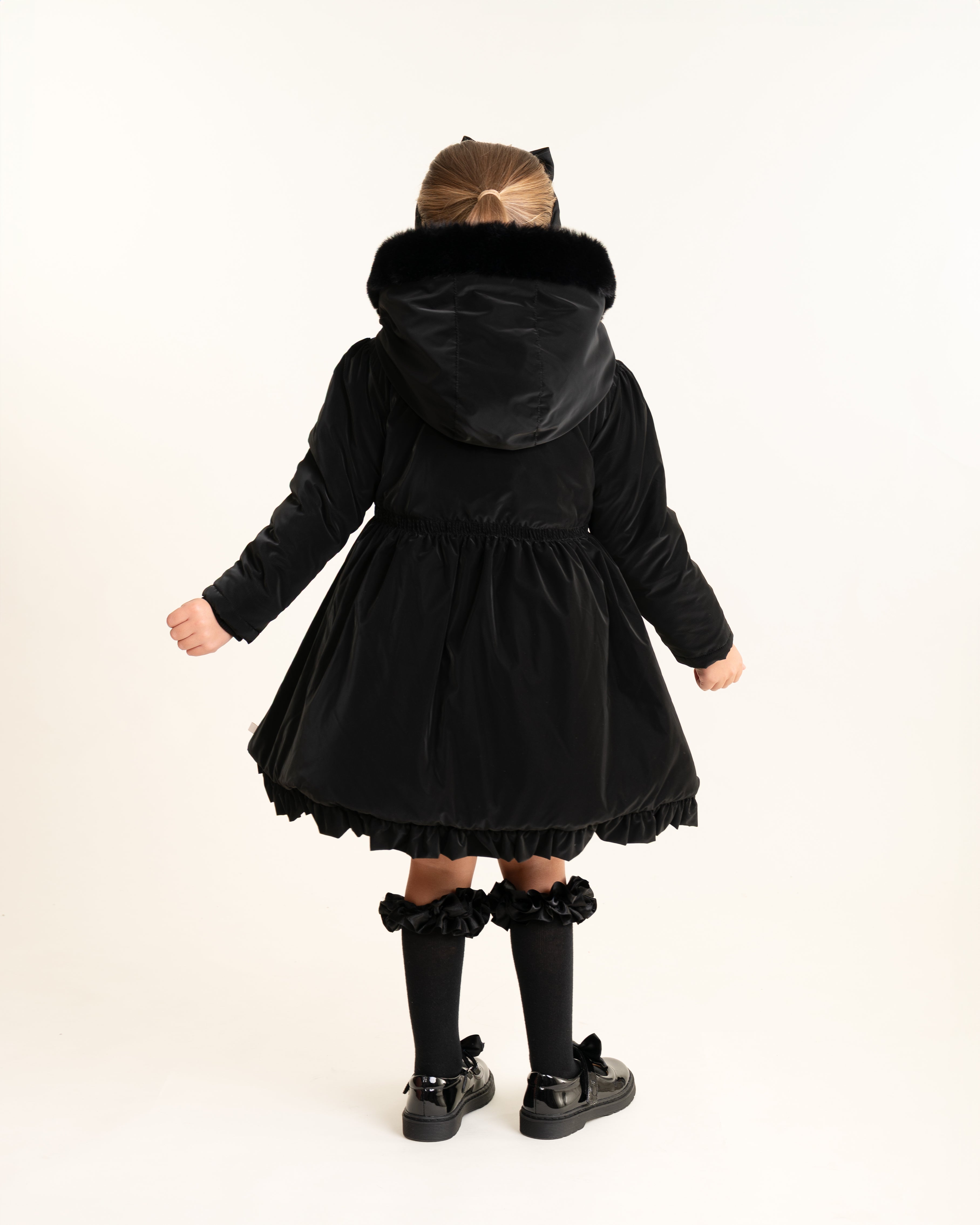 Black Faux Fur Frill Hooded Coat