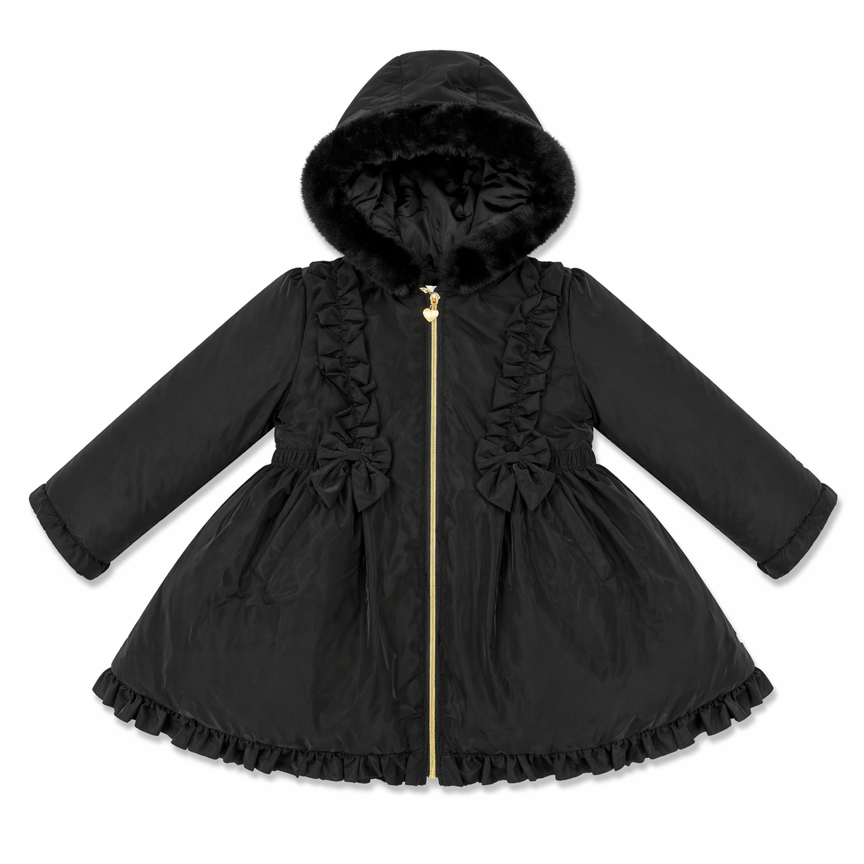 Black Faux Fur Frill Hooded Coat