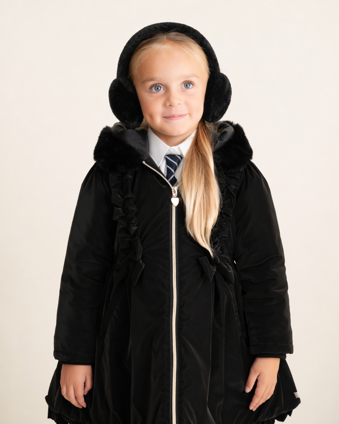 Black Faux Fur Frill Hooded Coat