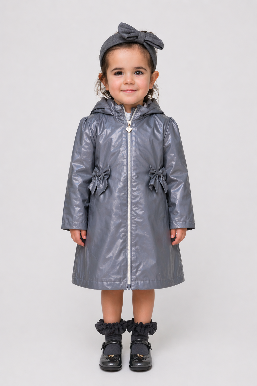 Grey Shimmer Hooded Rain Coat