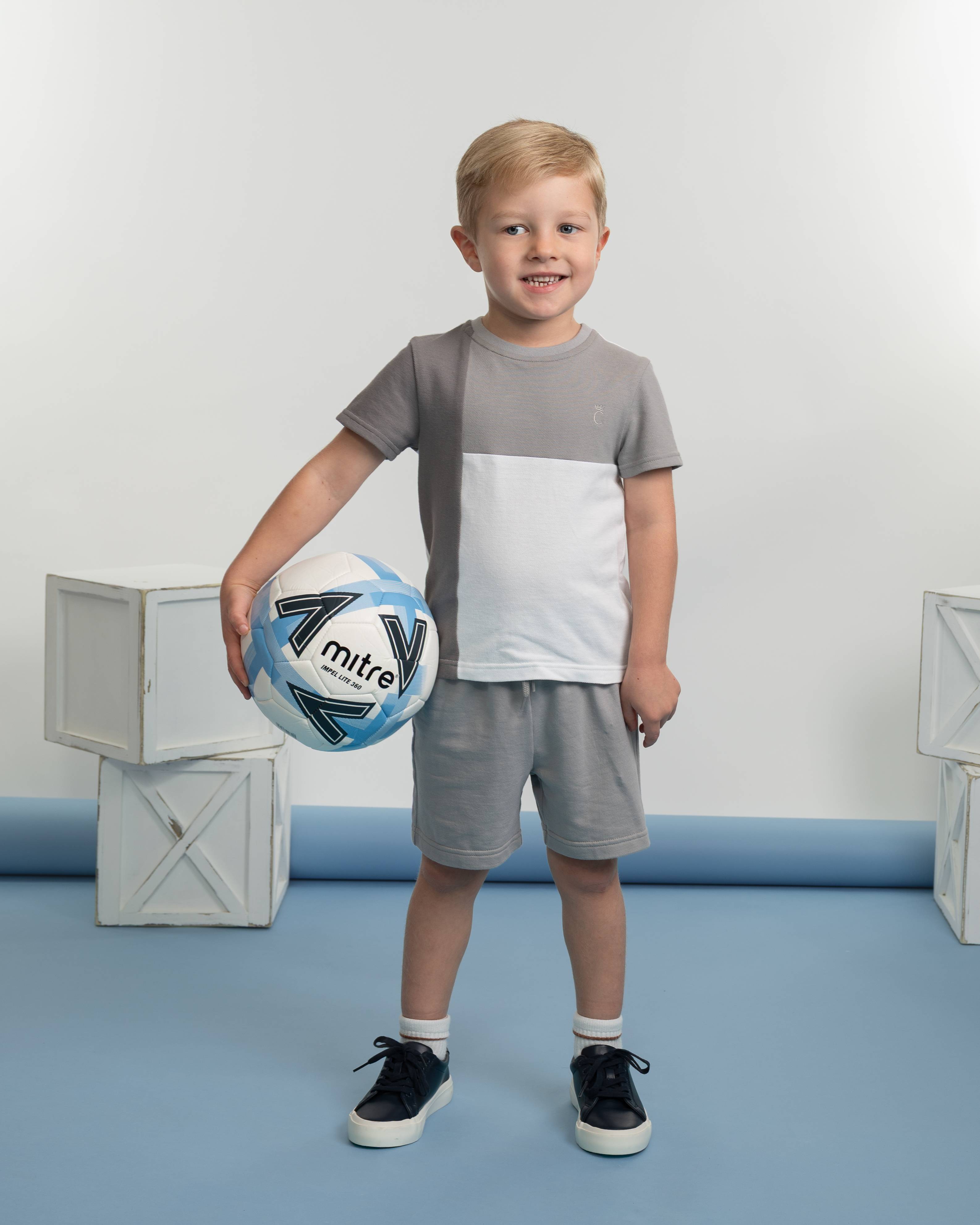 Boys Grey Colour Block Short Set