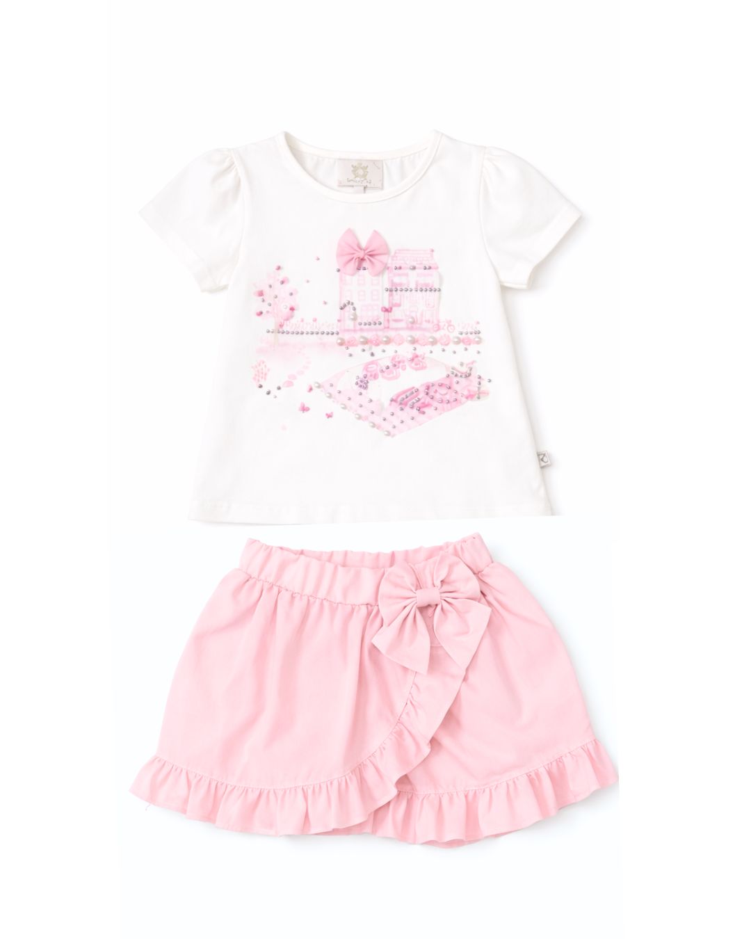 Pink Printed T-Shirt & Skirt with In-Built Shorts