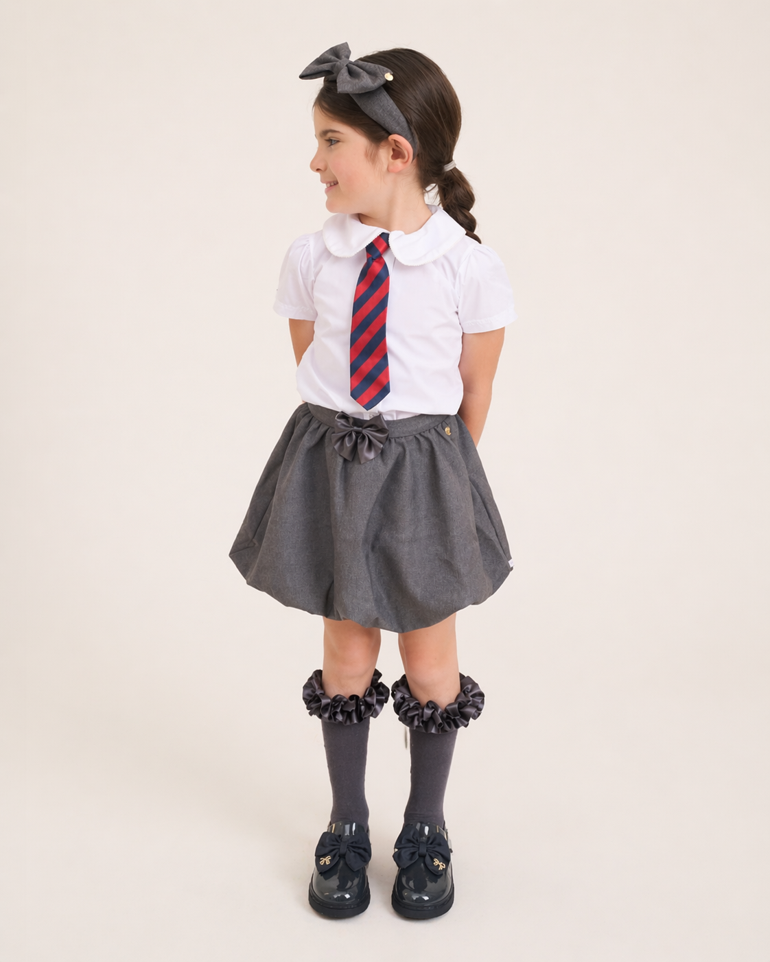 Grey Bow Detail Bubble Skirt