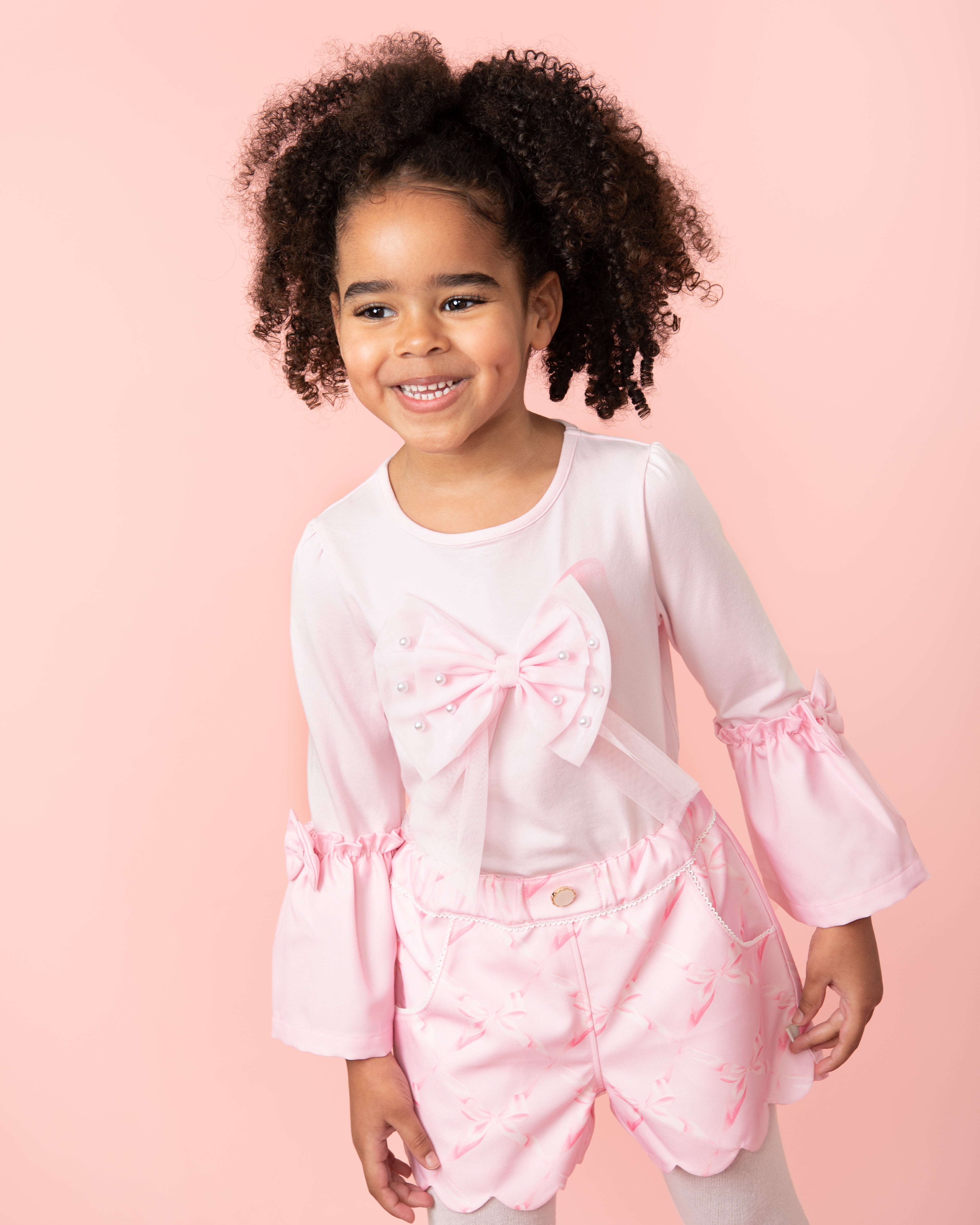 Pink Scalloped Shorts Set with Pearl Embellishments (12 months-3 years)