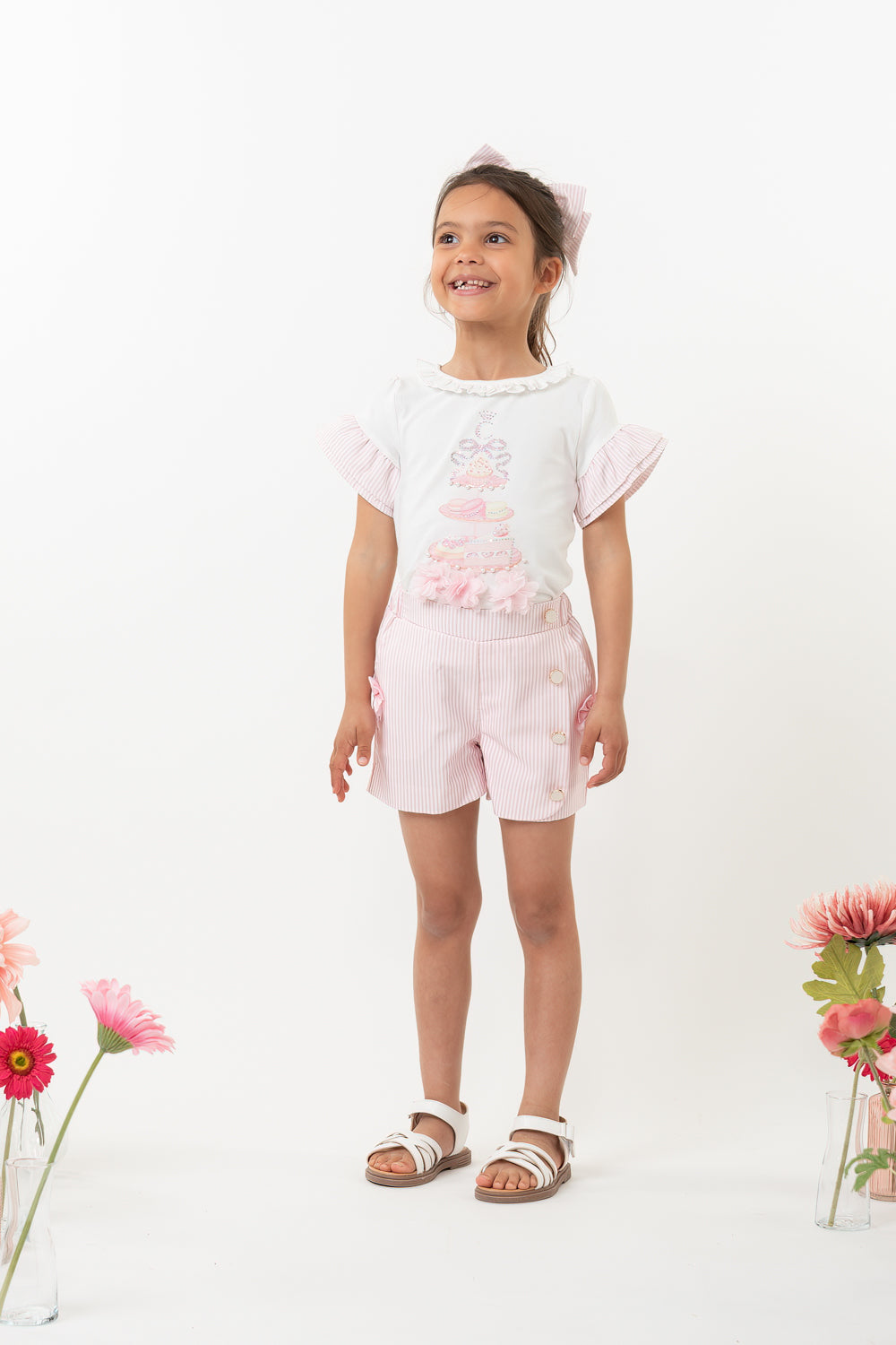 English Summer Pink Striped Short Set (4-8yrs)