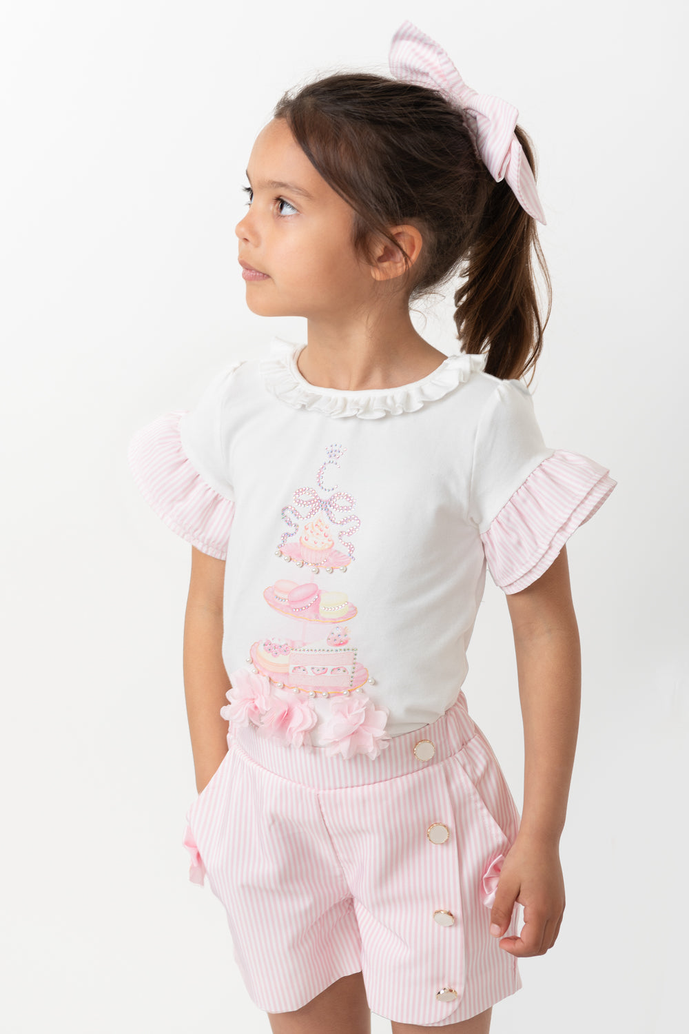 English Summer Pink Striped Short Set (4-8yrs)