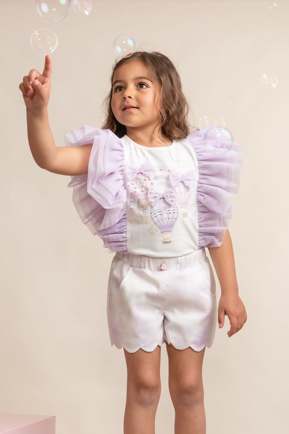 Fly Away Lilac Scalloped Shorts Set with Ruffled Sleeves (4-8yrs)