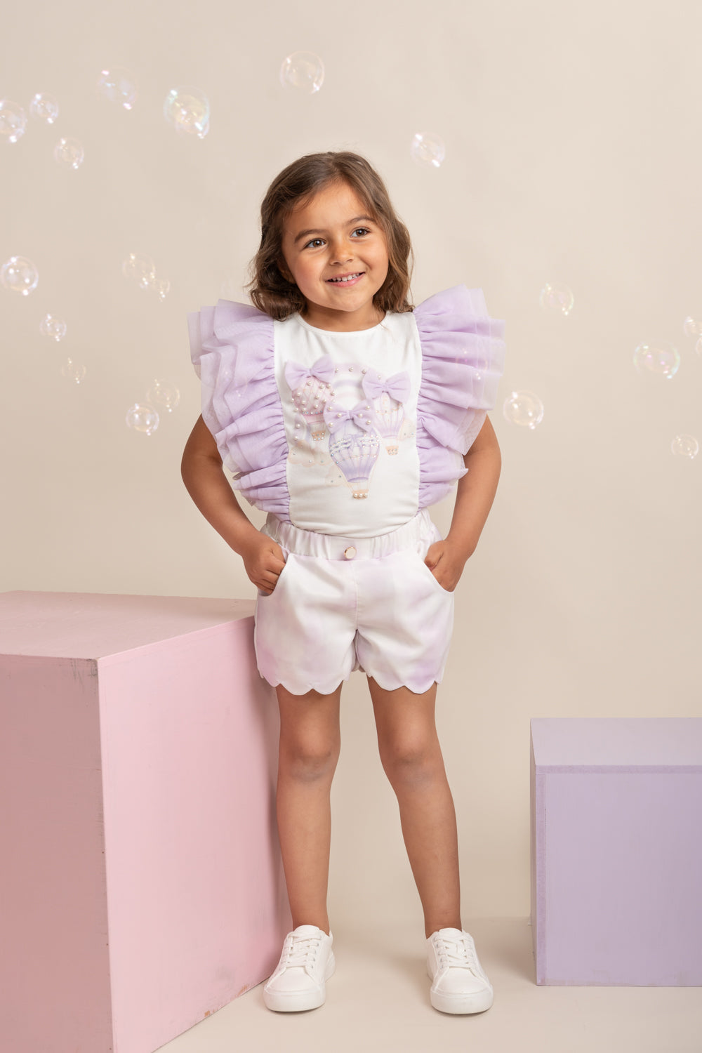 Fly Away Lilac Scalloped Shorts Set with Ruffled Sleeves (4-8yrs)