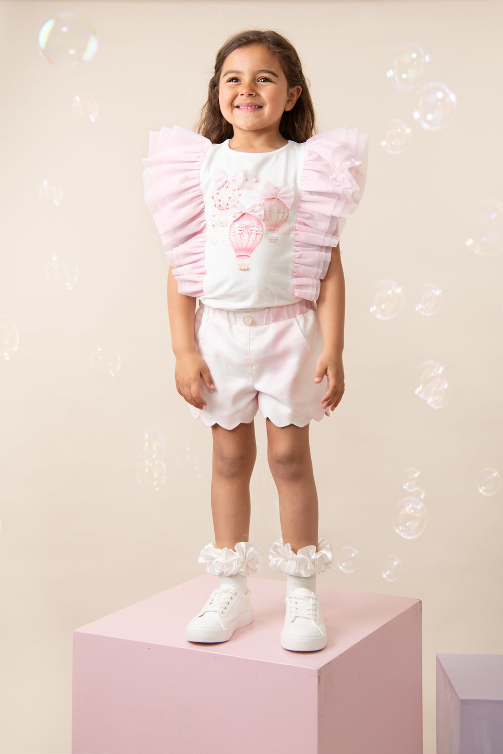 Fly Away Pink Scalloped Shorts Set with Ruffled Sleeves (4-8yrs)