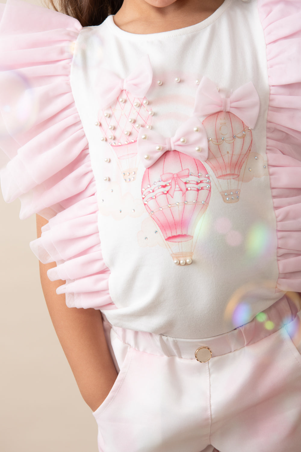 Fly Away Pink Scalloped Shorts Set with Ruffled Sleeves (4-8yrs)