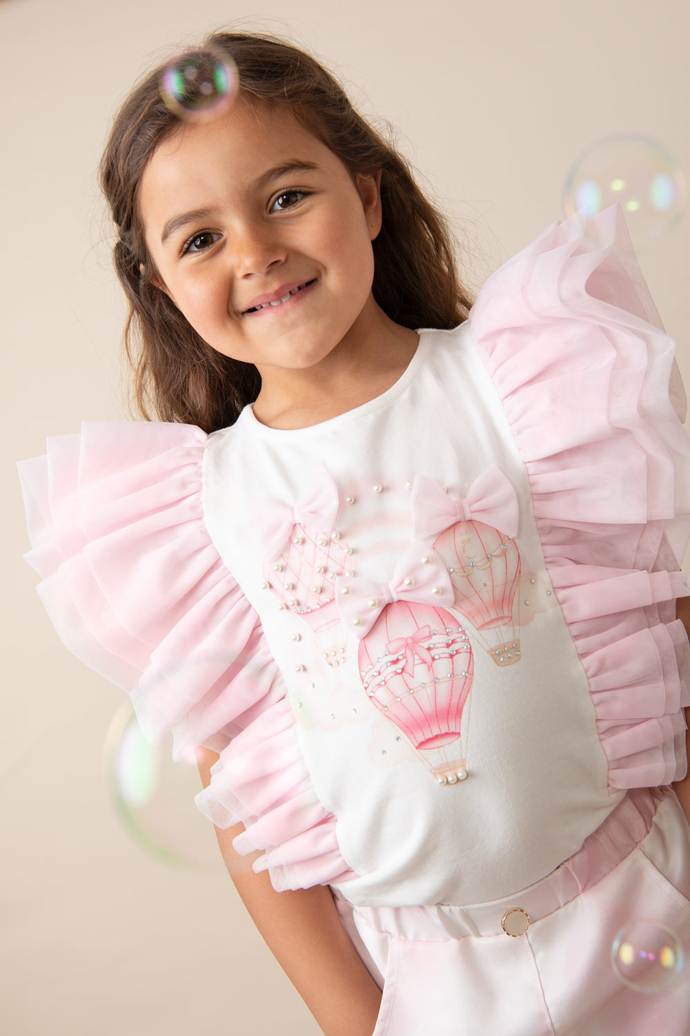 Fly Away Pink Scalloped Shorts Set with Ruffled Sleeves (4-8yrs)