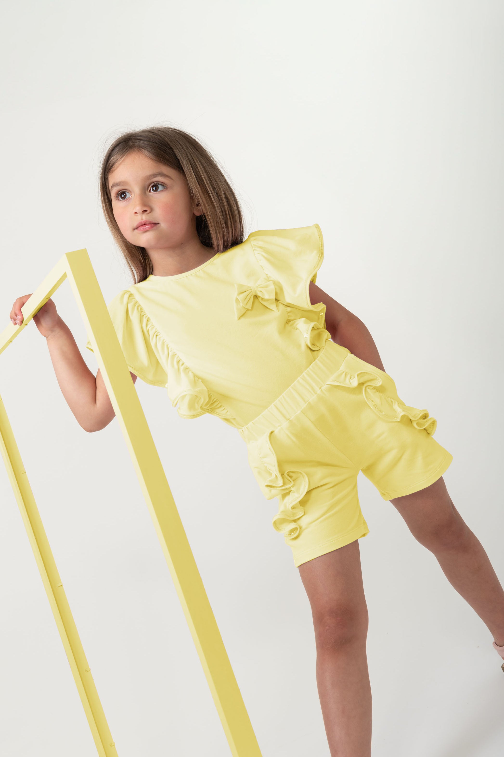 Elevated Essentials Lemon Ruffle-Trim Bow Shorts Set