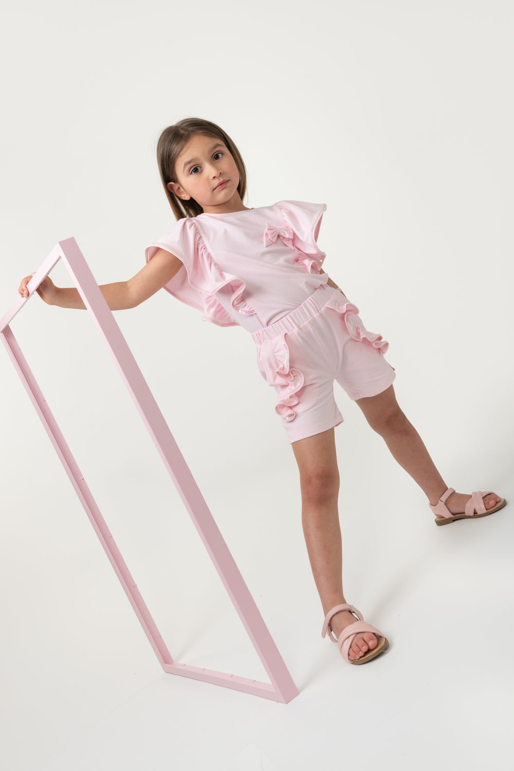 Elevated Essentials Pink Ruffle-Trim Bow Shorts Set