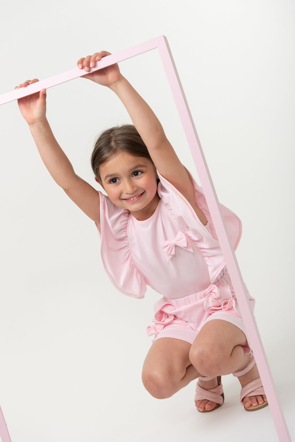 Elevated Essentials Pink Ruffle-Trim Bow Shorts Set