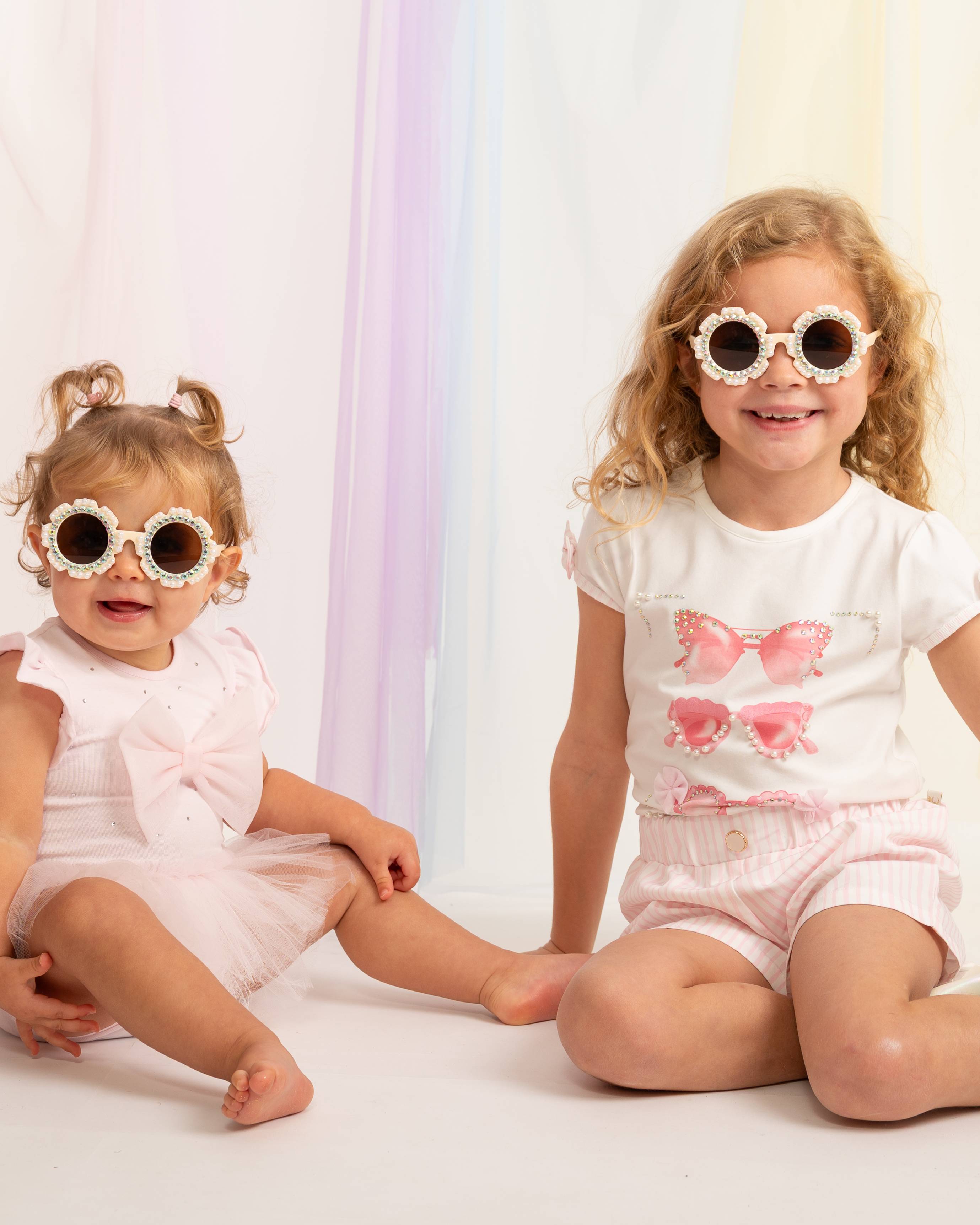 Pink Sunglasses Print T-Shirt & Short Set with Matching Sunglasses