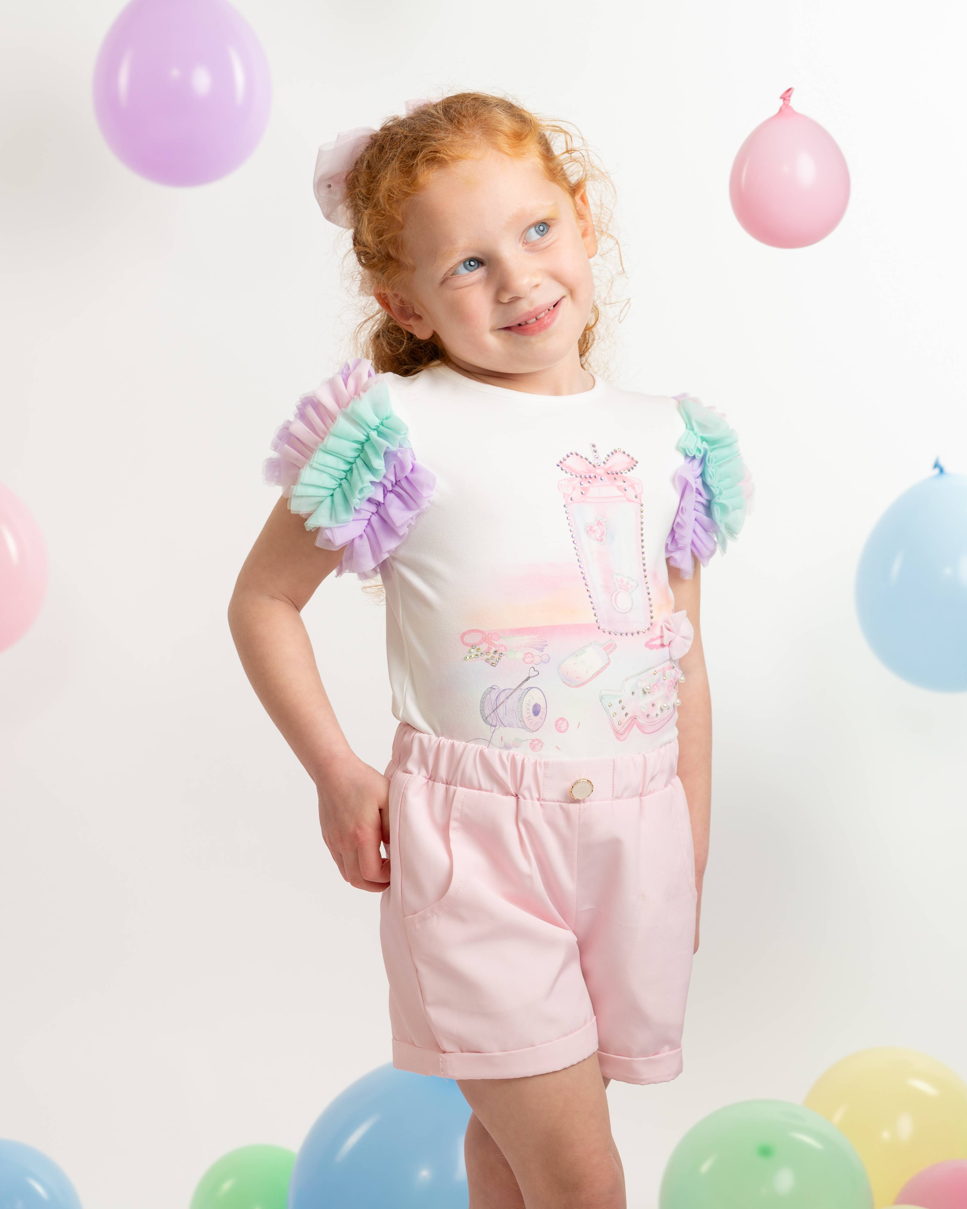 Rainbow Print T-Shirt & Short Set with with Branded Straw Cup