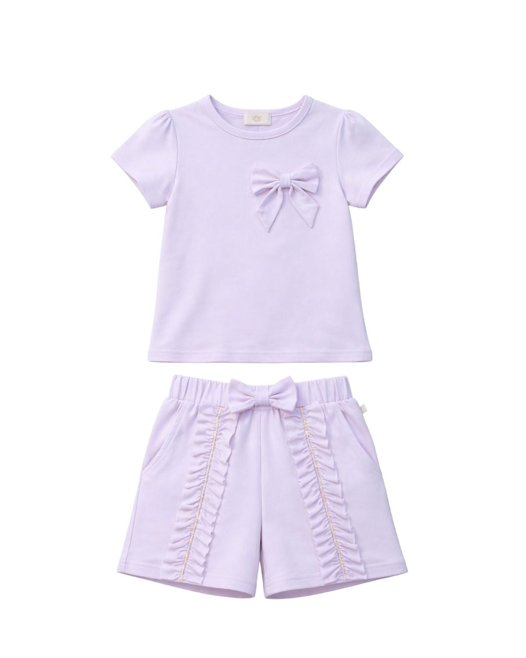 Lilac Jersey Bow Detail T-Shirt & Ruffle Detail Short Set