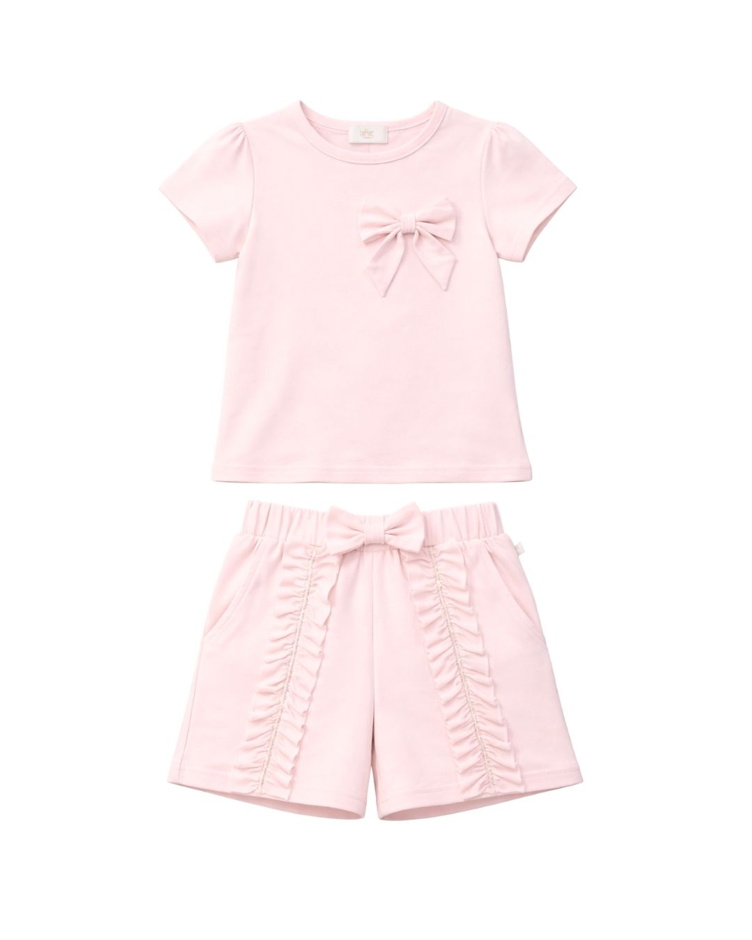 Pink Jersey Bow Detail T-Shirt & Ruffle Detail Short Set