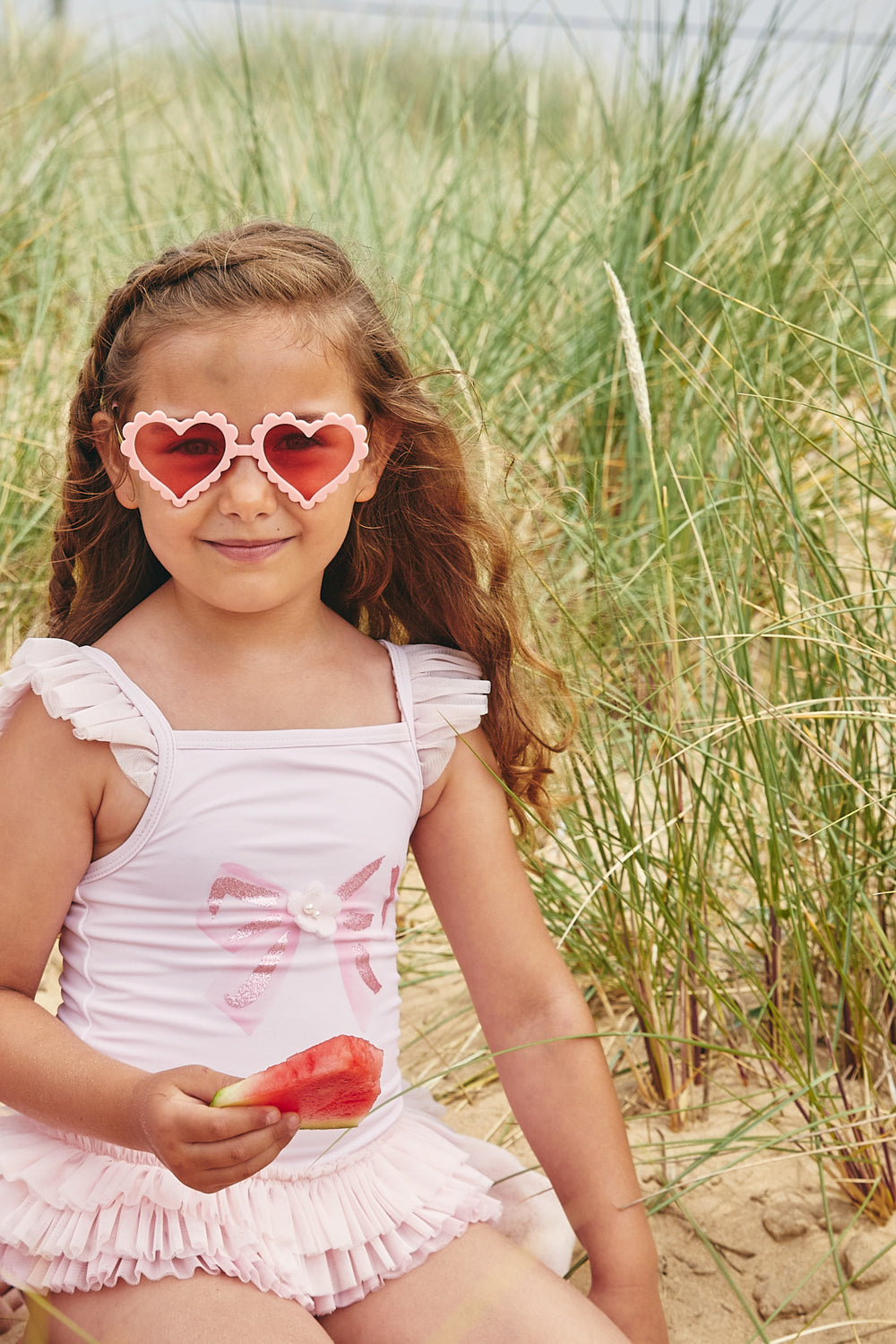 Pink Tulle-Trimmed Swimsuit (UPF50)