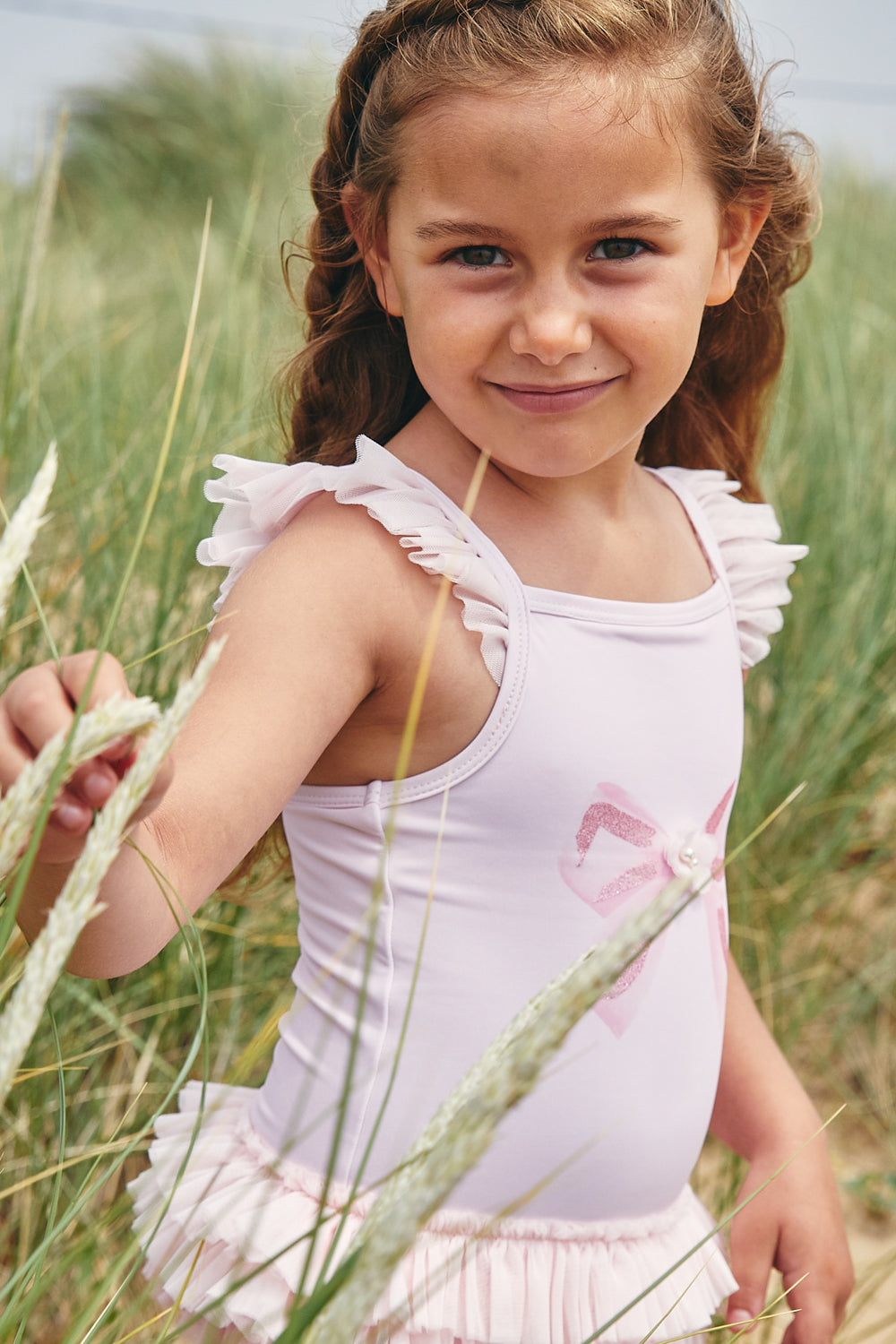 Pink Tulle-Trimmed Swimsuit (UPF50)