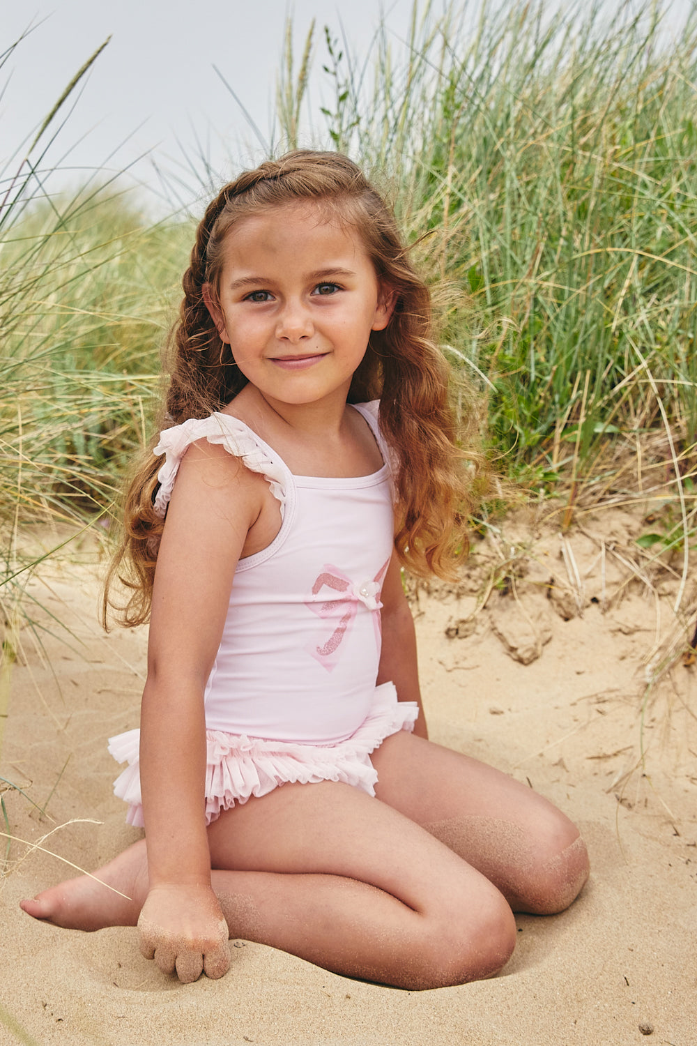 Pink Tulle-Trimmed Swimsuit (UPF50)