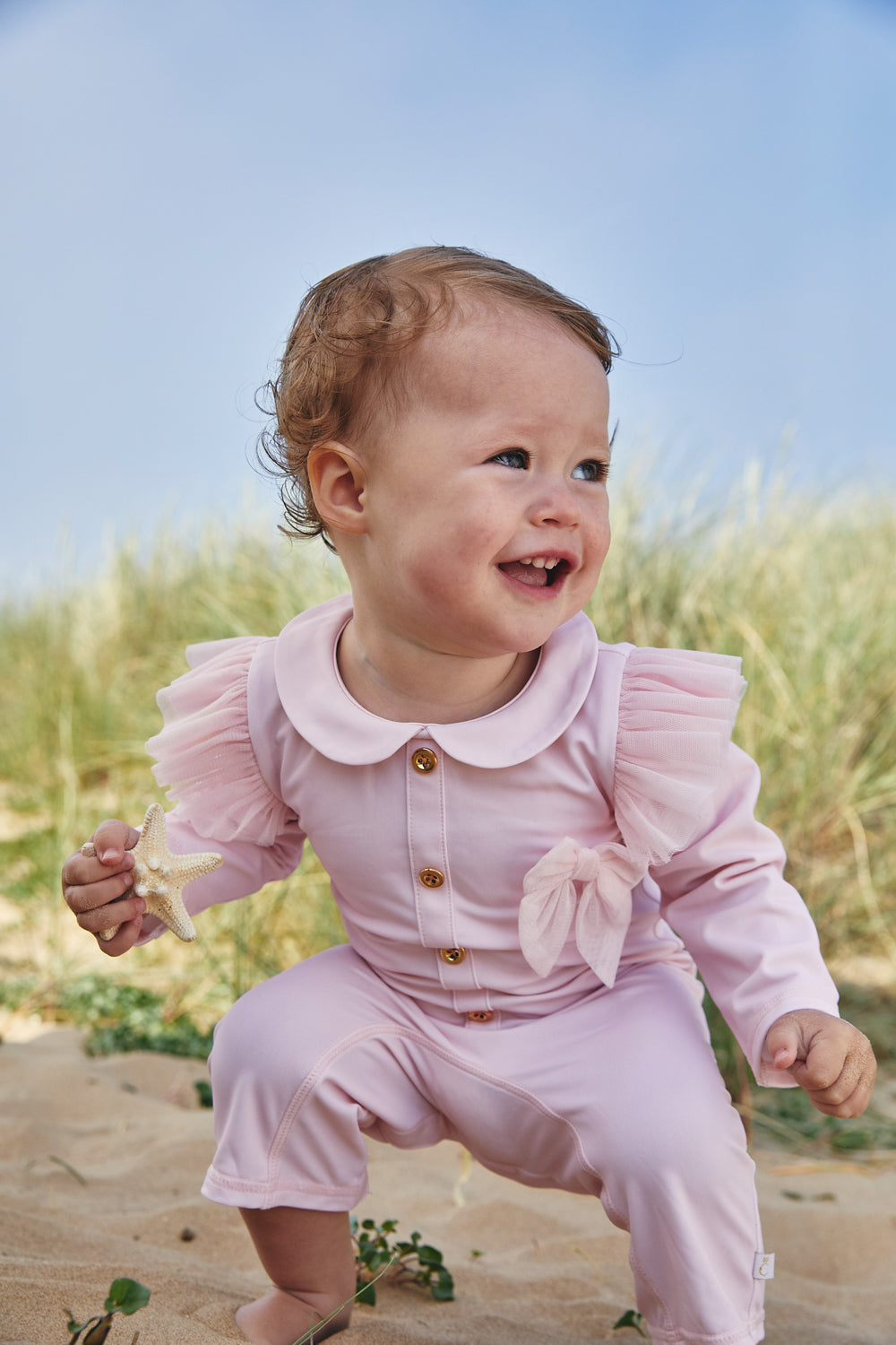 Pink Long-Sleeve Ruffle Sunsafe Swimsuit (UPF50)