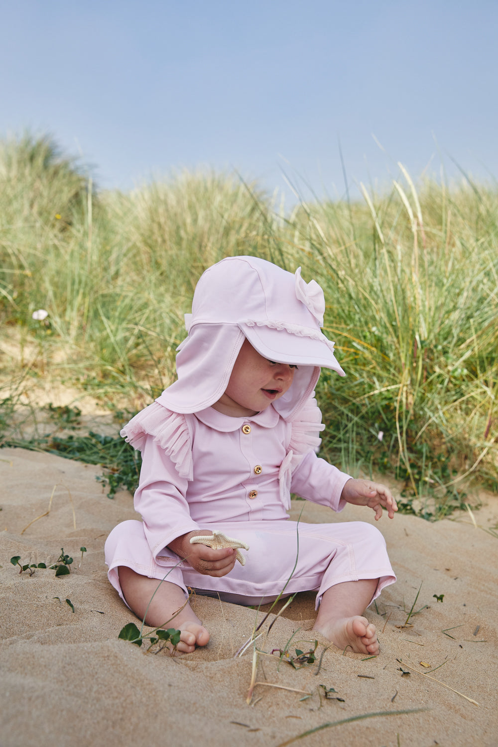 Pink Long-Sleeve Ruffle Sunsafe Swimsuit (UPF50)