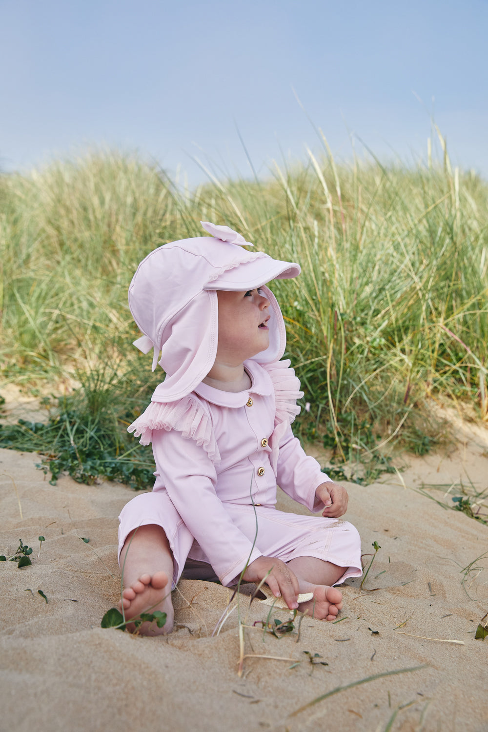 Pink Long-Sleeve Ruffle Sunsafe Swimsuit (UPF50)