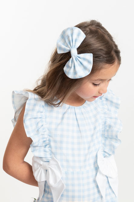 Gingham Sky Blue Bow Hair Clip