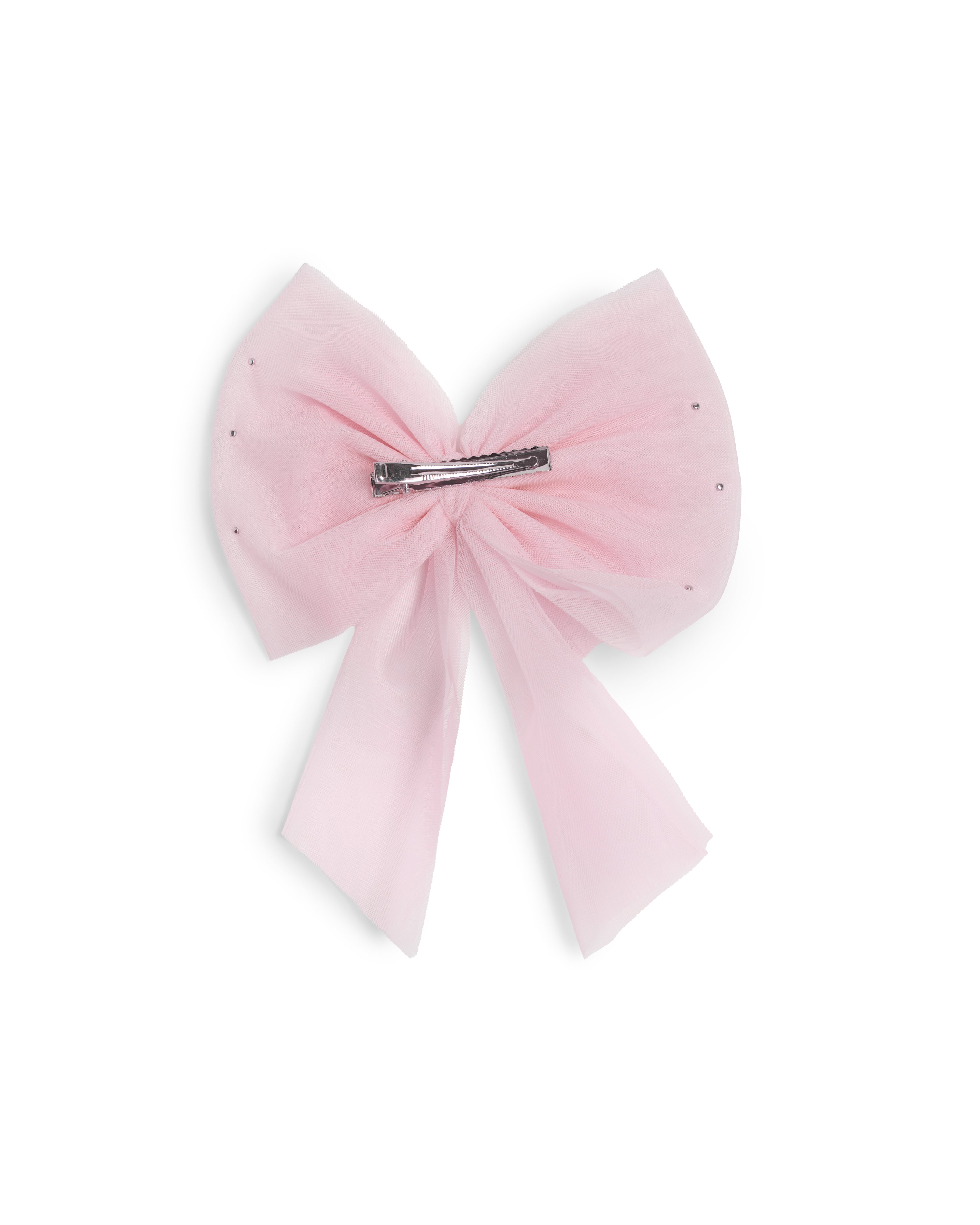 Pink Pearl Embellished Tulle Bow Hair Clip