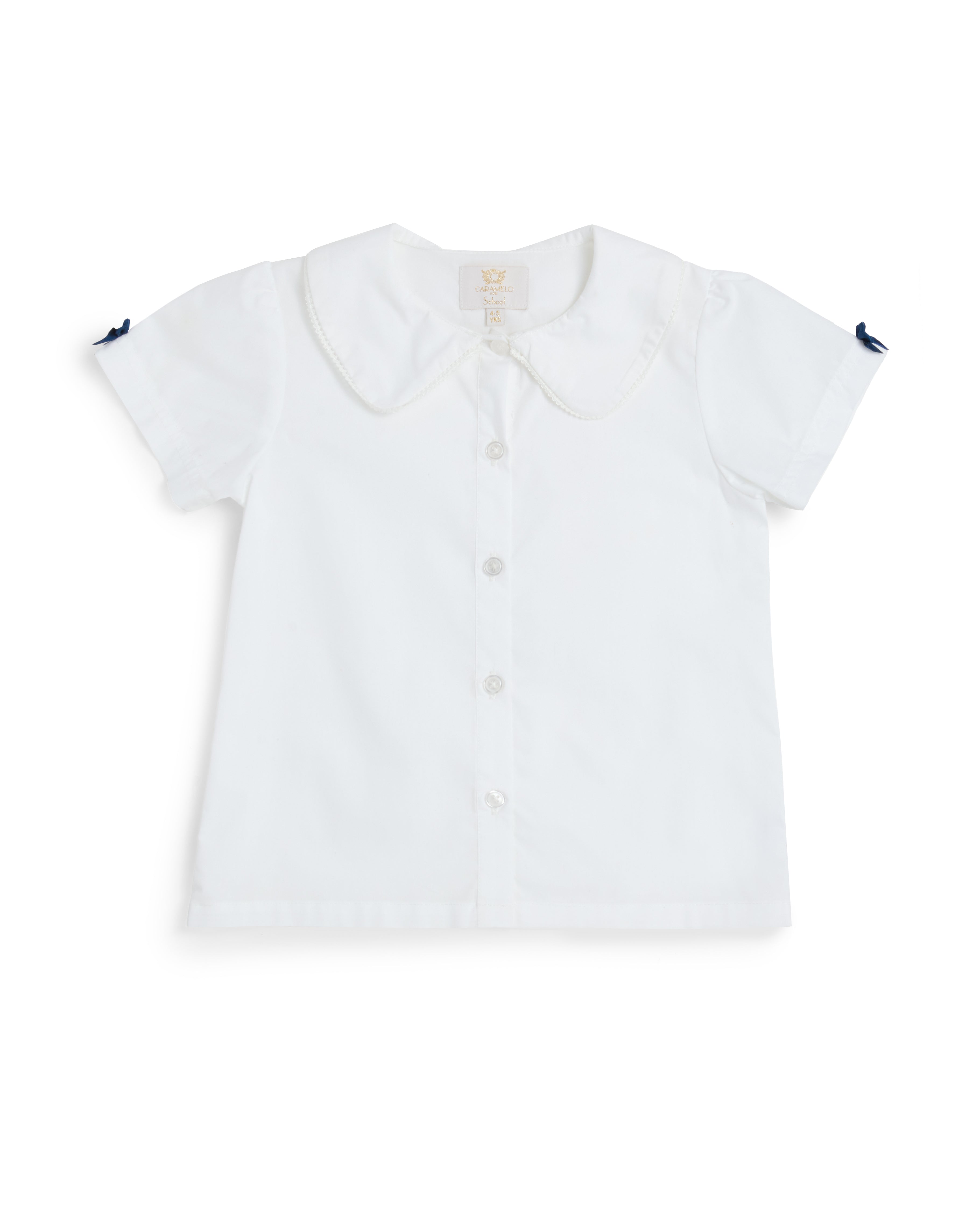 White School Shirt with Navy Bow Sleeves