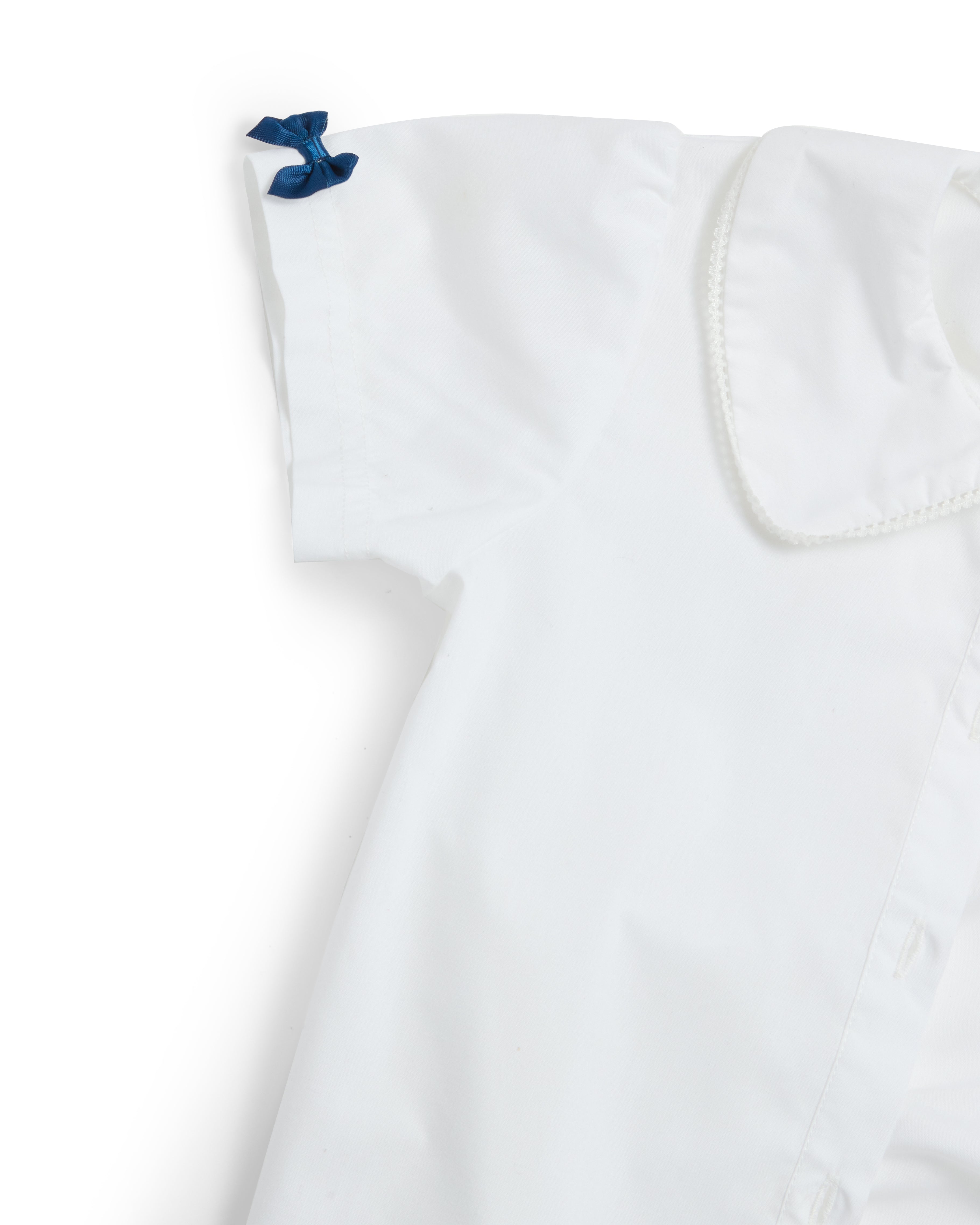 White School Shirt with Navy Bow Sleeves