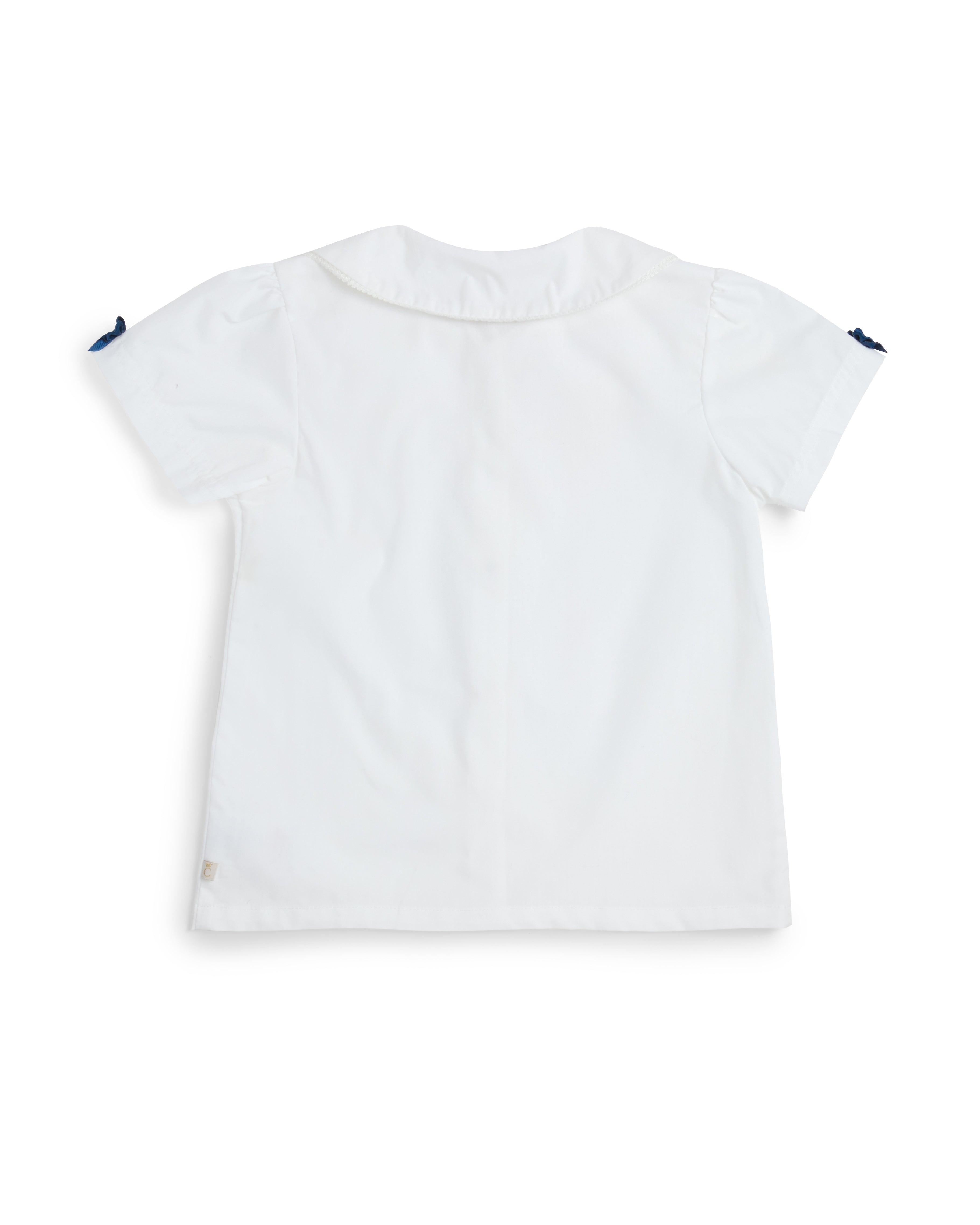 White School Shirt with Navy Bow Sleeves