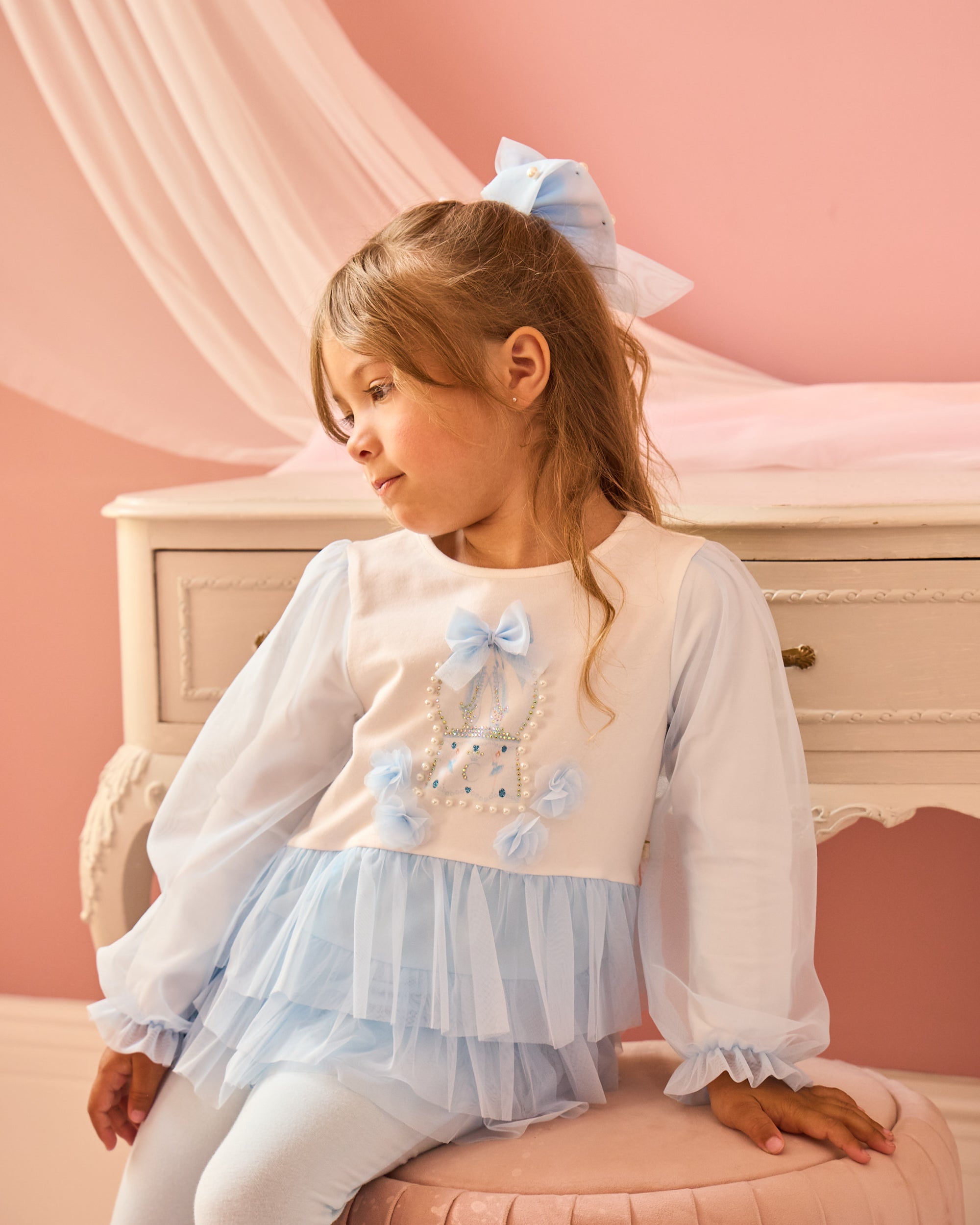 Sky Blue Tulle Layered Legging Set