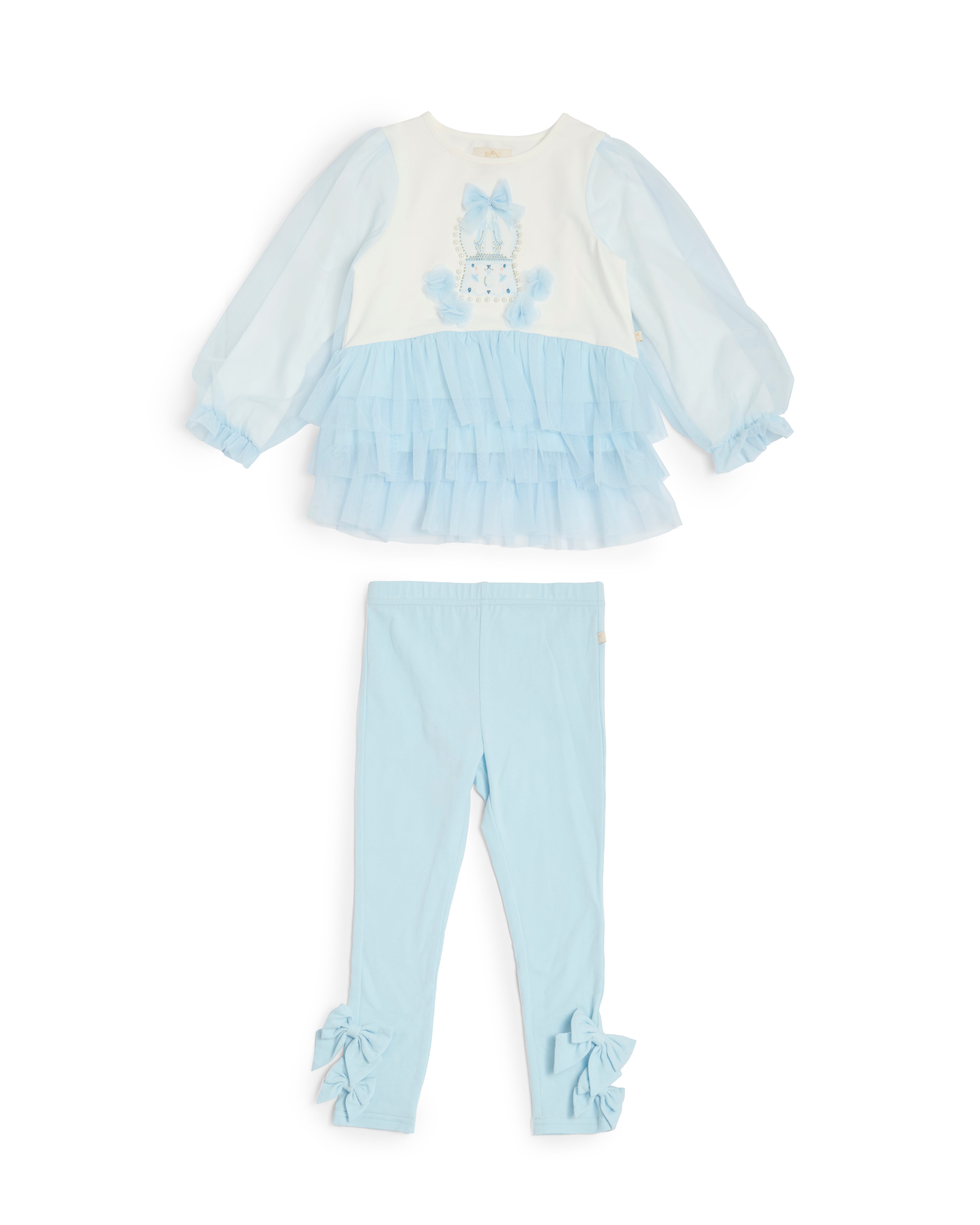 Sky Blue Tulle Layered Legging Set