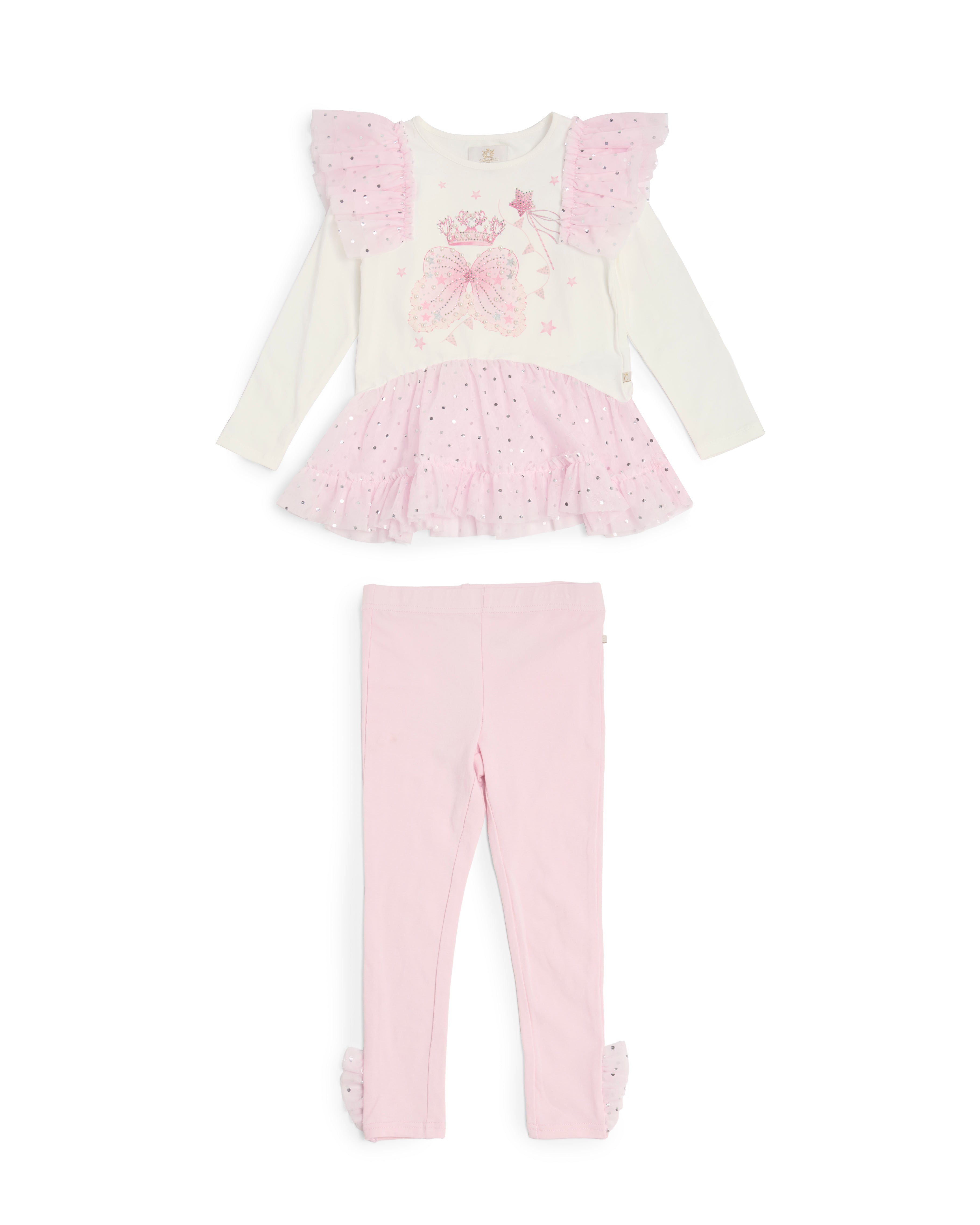 Pink Wing & Crown Ruffle Legging Set
