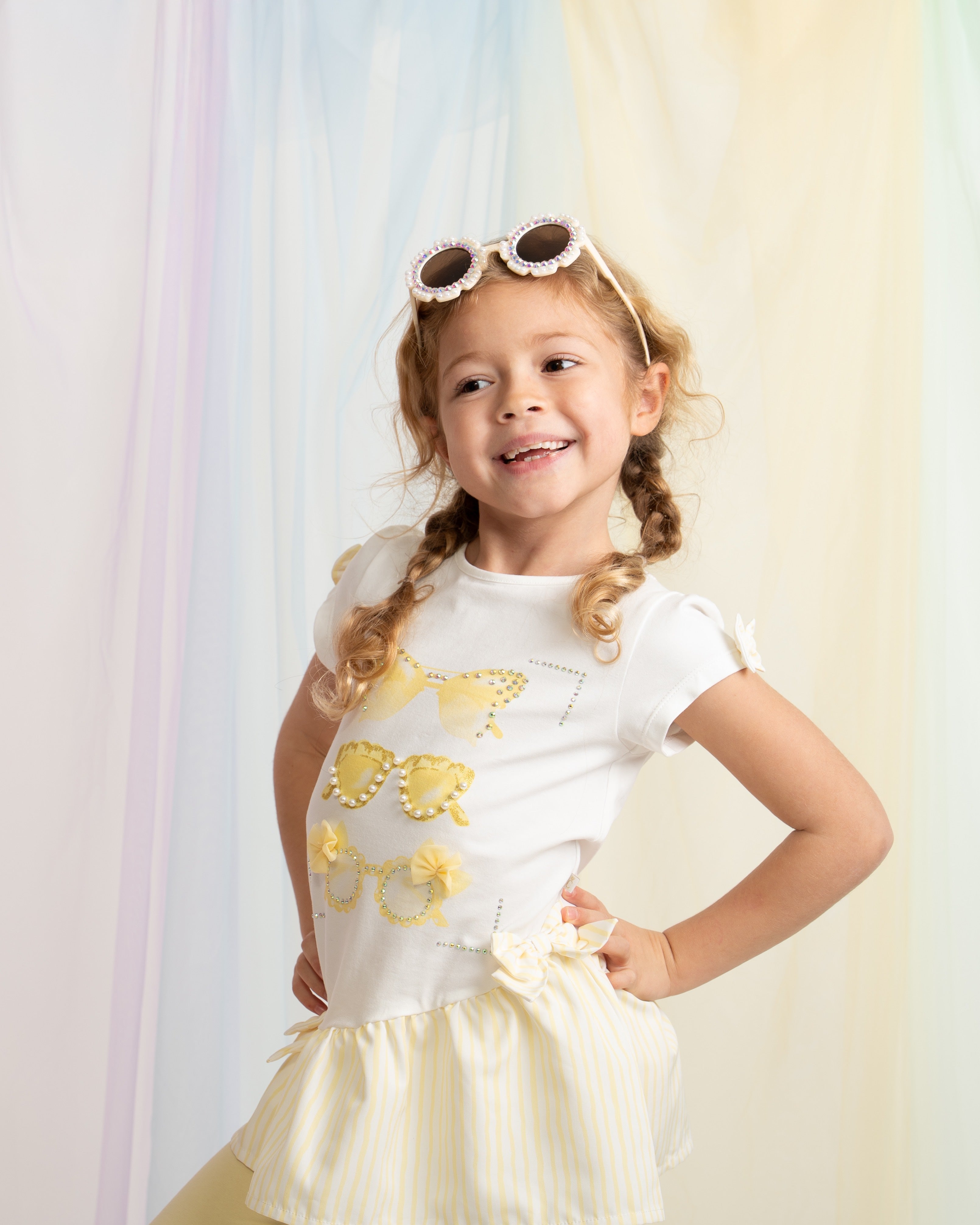 Lemon Print Top, Leggings with Matching Sunglasses Set