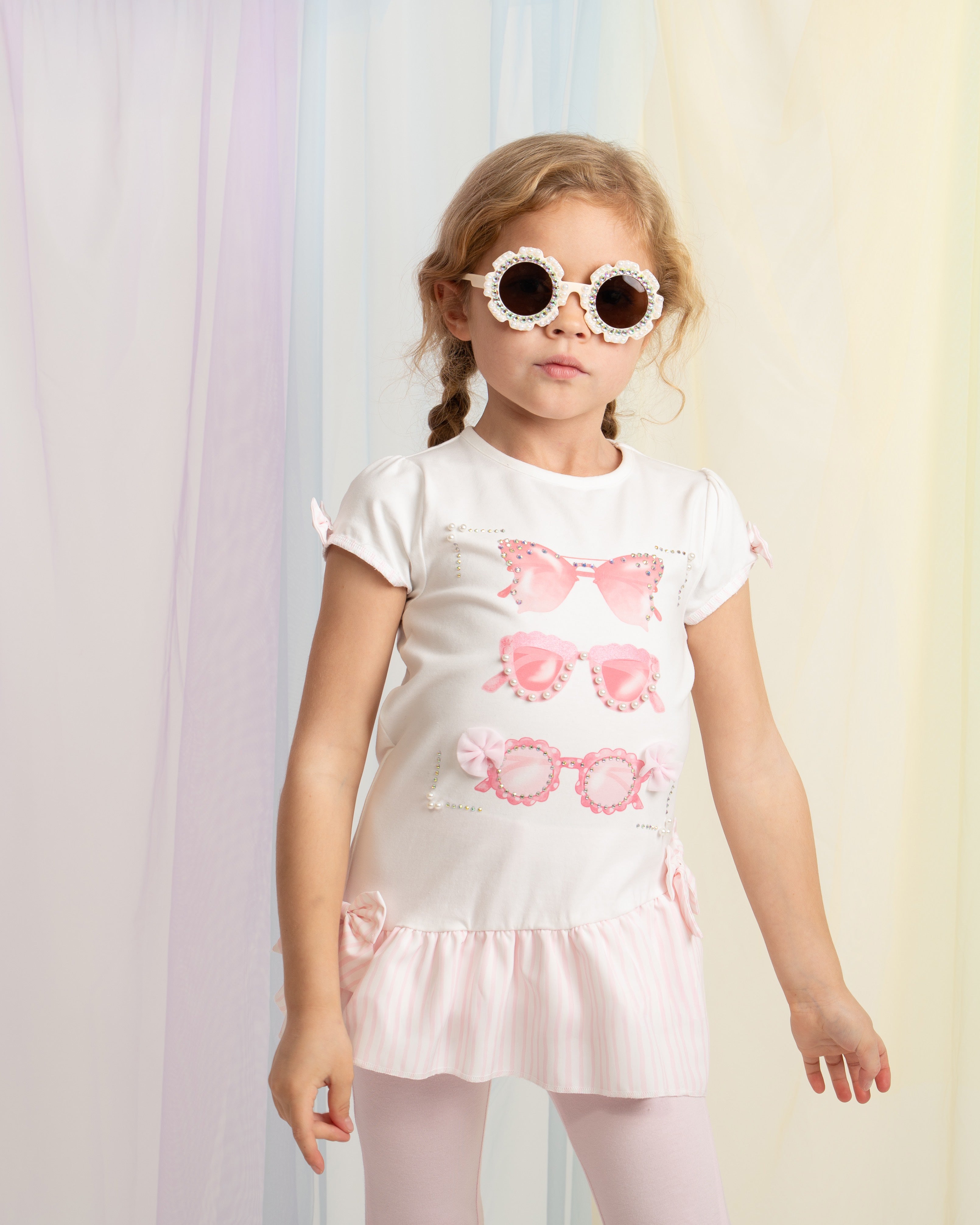 Pink Print Top, Leggings with Matching Sunglasses Set